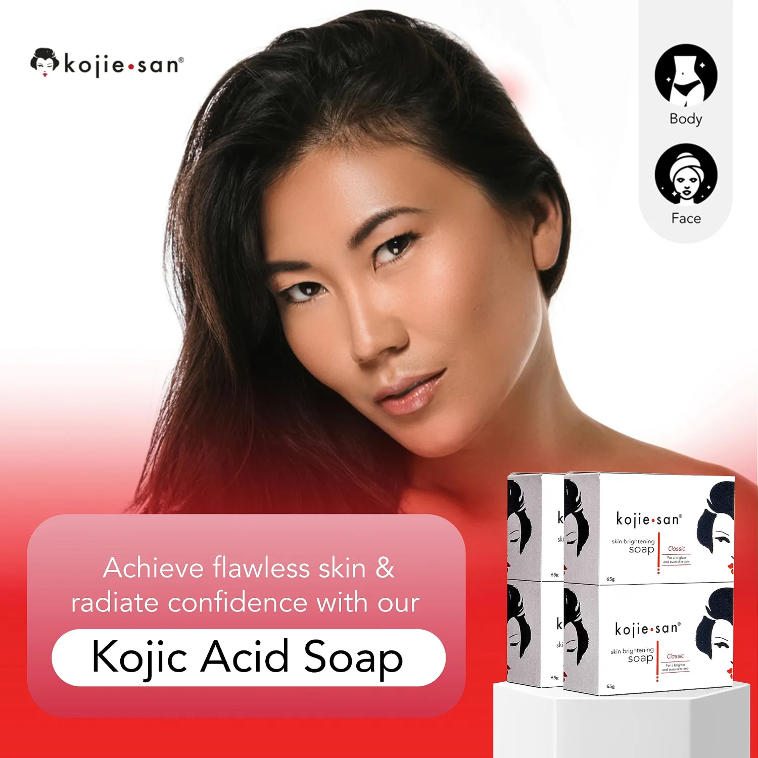 Kojie San Skin Brightening Soap + Relumins Deep Pore Facial Cleansing Brush - The Original Kojic Acid Soap that Reduces Dark Spots, Hyper-pigmentation, & other types of skin damage – 6x65g Bars