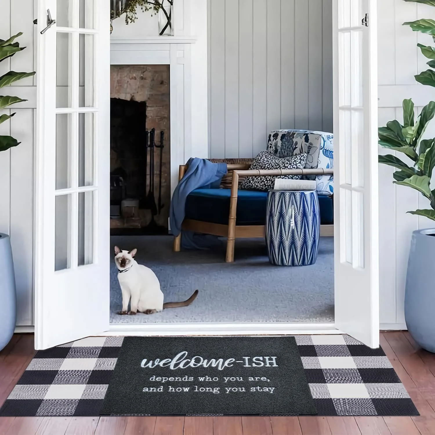 Large Door Mat Outdoor Entrance Durable Welcome Mat for Front Door Outside Entryway Funny Doormat Non Slip Rubber Back Rugs Black Welcome-ish Low Profile Mats for Entry Patio Shoe Rugs, 24"x36"