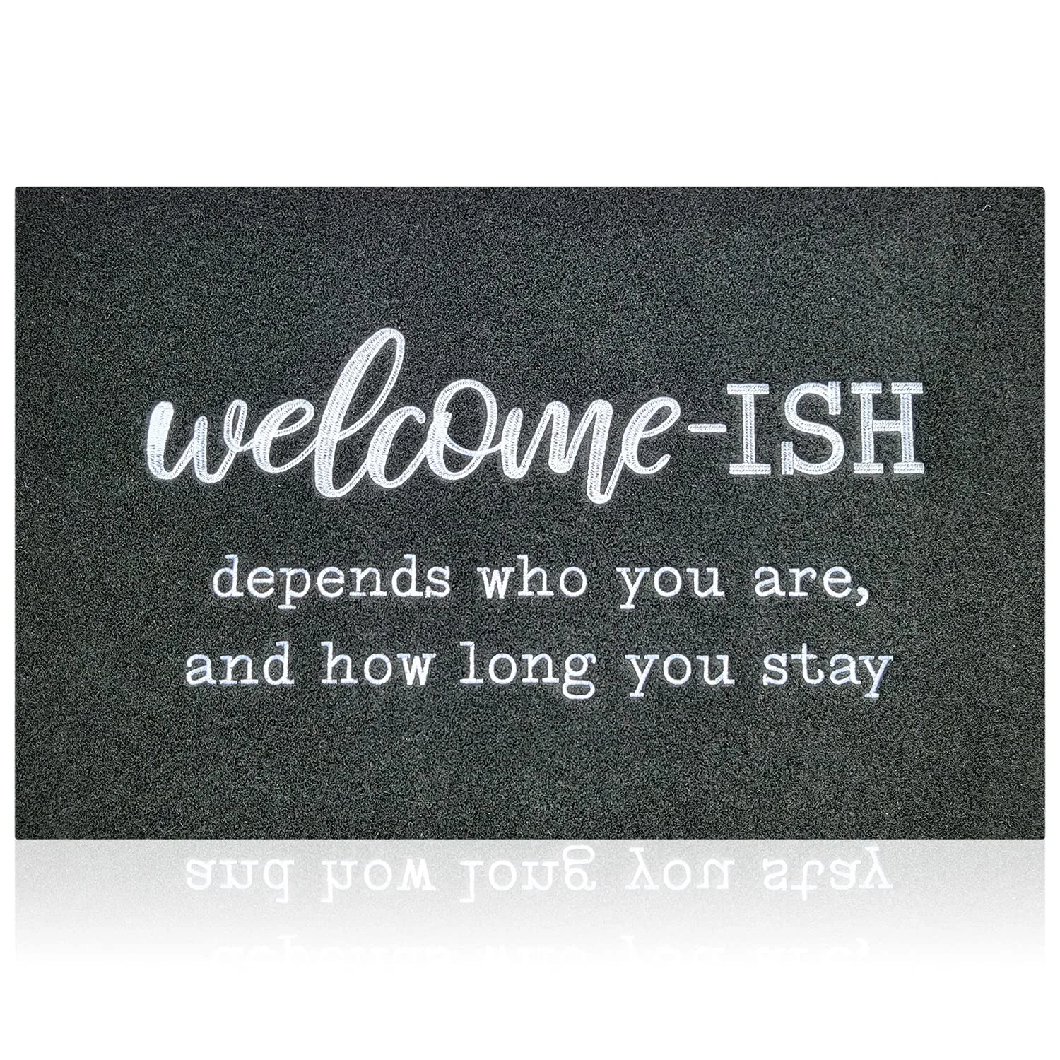 Large Door Mat Outdoor Entrance Durable Welcome Mat for Front Door Outside Entryway Funny Doormat Non Slip Rubber Back Rugs Black Welcome-ish Low Profile Mats for Entry Patio Shoe Rugs, 24"x36"