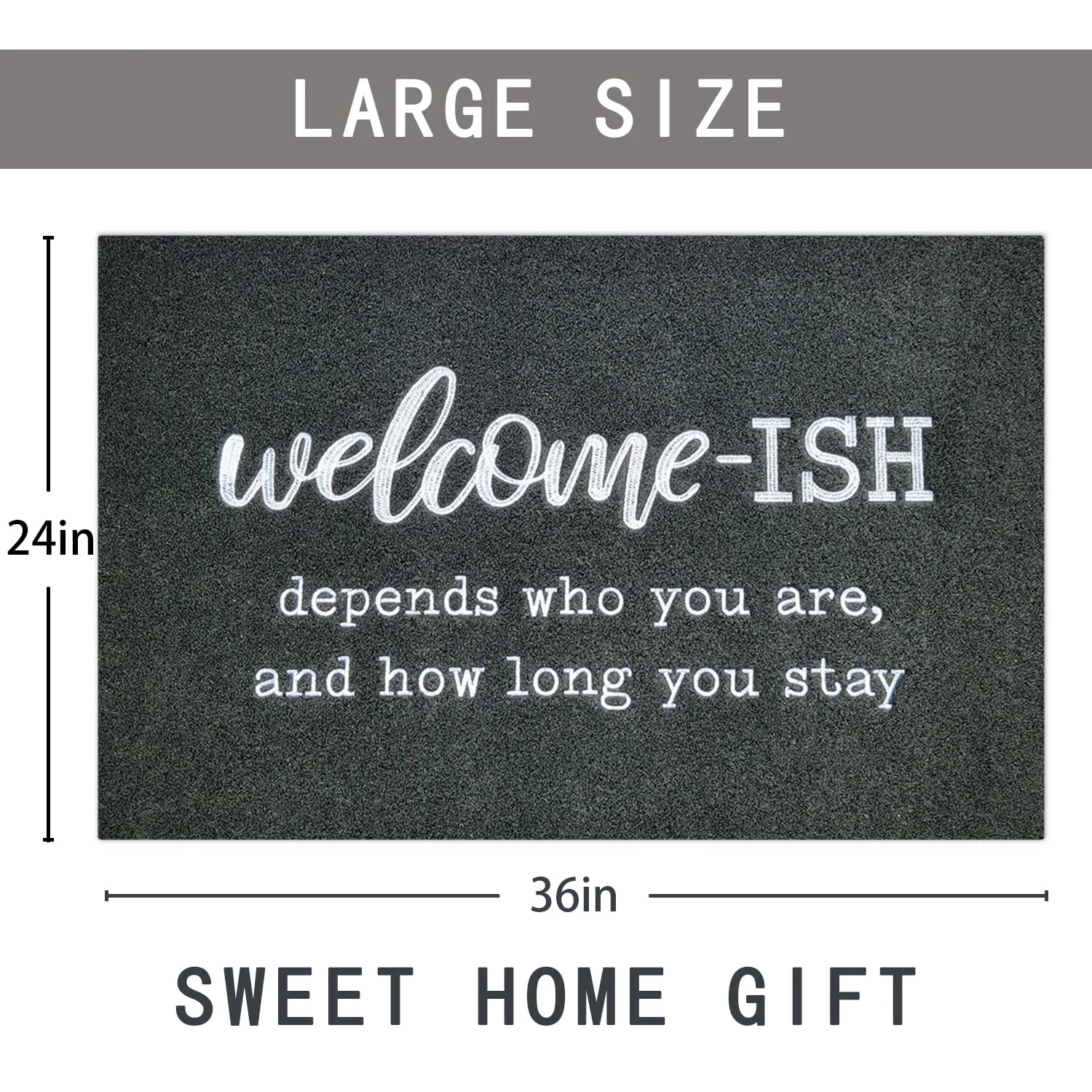 Large Door Mat Outdoor Entrance Durable Welcome Mat for Front Door Outside Entryway Funny Doormat Non Slip Rubber Back Rugs Black Welcome-ish Low Profile Mats for Entry Patio Shoe Rugs, 24"x36"