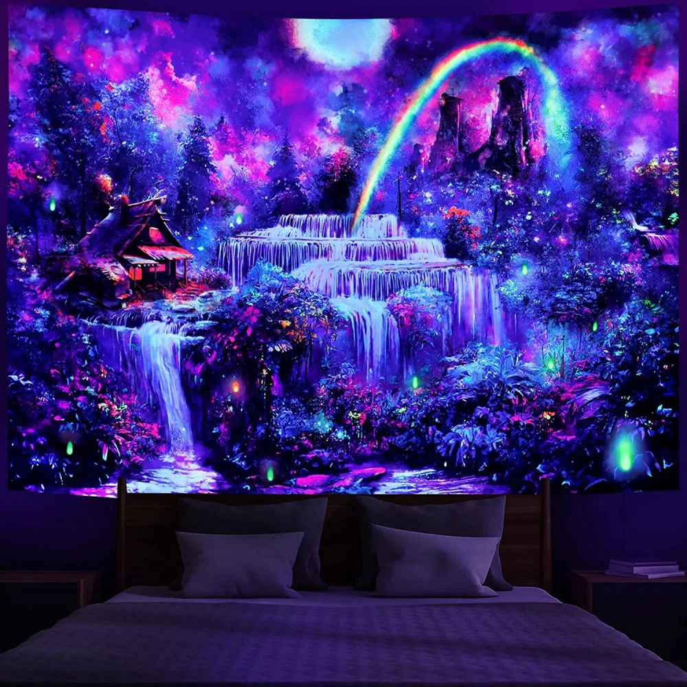 Home Fashion Purple Waterfall Forest Print Decorative Tapestry