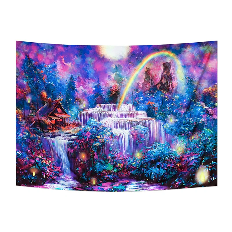 Home Fashion Purple Waterfall Forest Print Decorative Tapestry