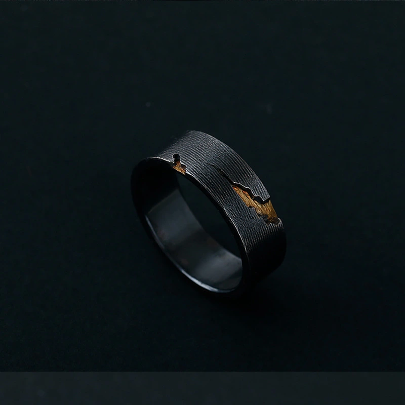 Double Color Gilded Gold Light Mark Ring