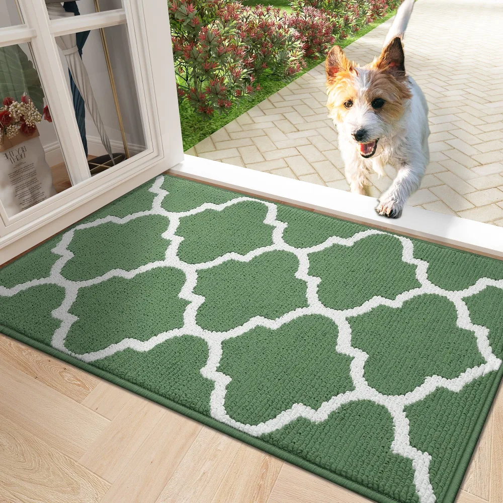 OLANLY Indoor Door Mat, 32x20, Non-Slip Absorbent Resist Dirt Entrance Mat, Washable Low-Profile Inside Floor Mat Doormats for Entryway, Green