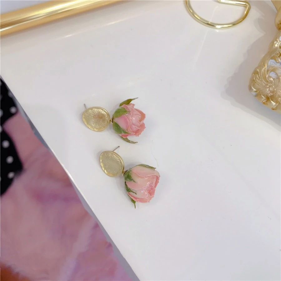 Guijin Flower Earpiece French Sweet Dried Flower Sen Tie Earrings Hanfu Accessories