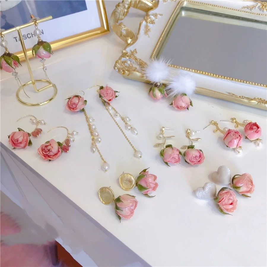 Guijin Flower Earpiece French Sweet Dried Flower Sen Tie Earrings Hanfu Accessories