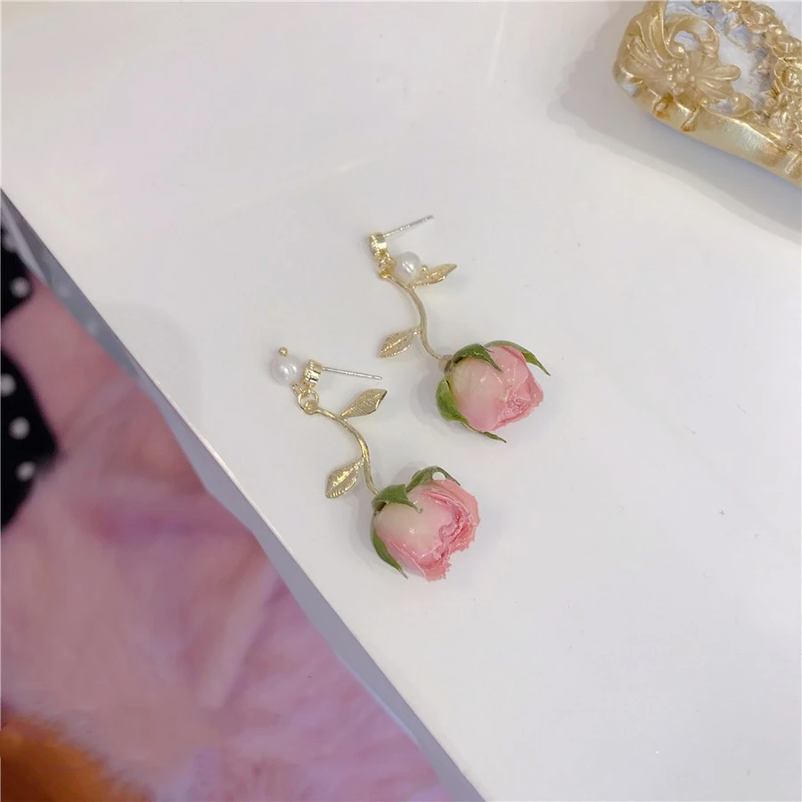 Guijin Flower Earpiece French Sweet Dried Flower Sen Tie Earrings Hanfu Accessories