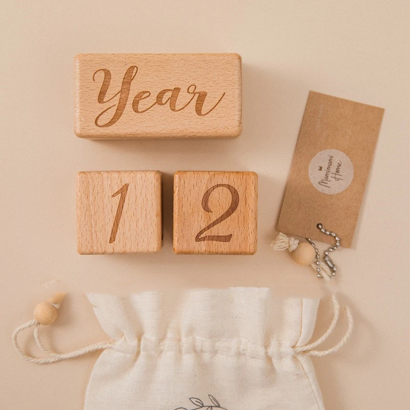 Wooden Cube Baby Milestones Newborn