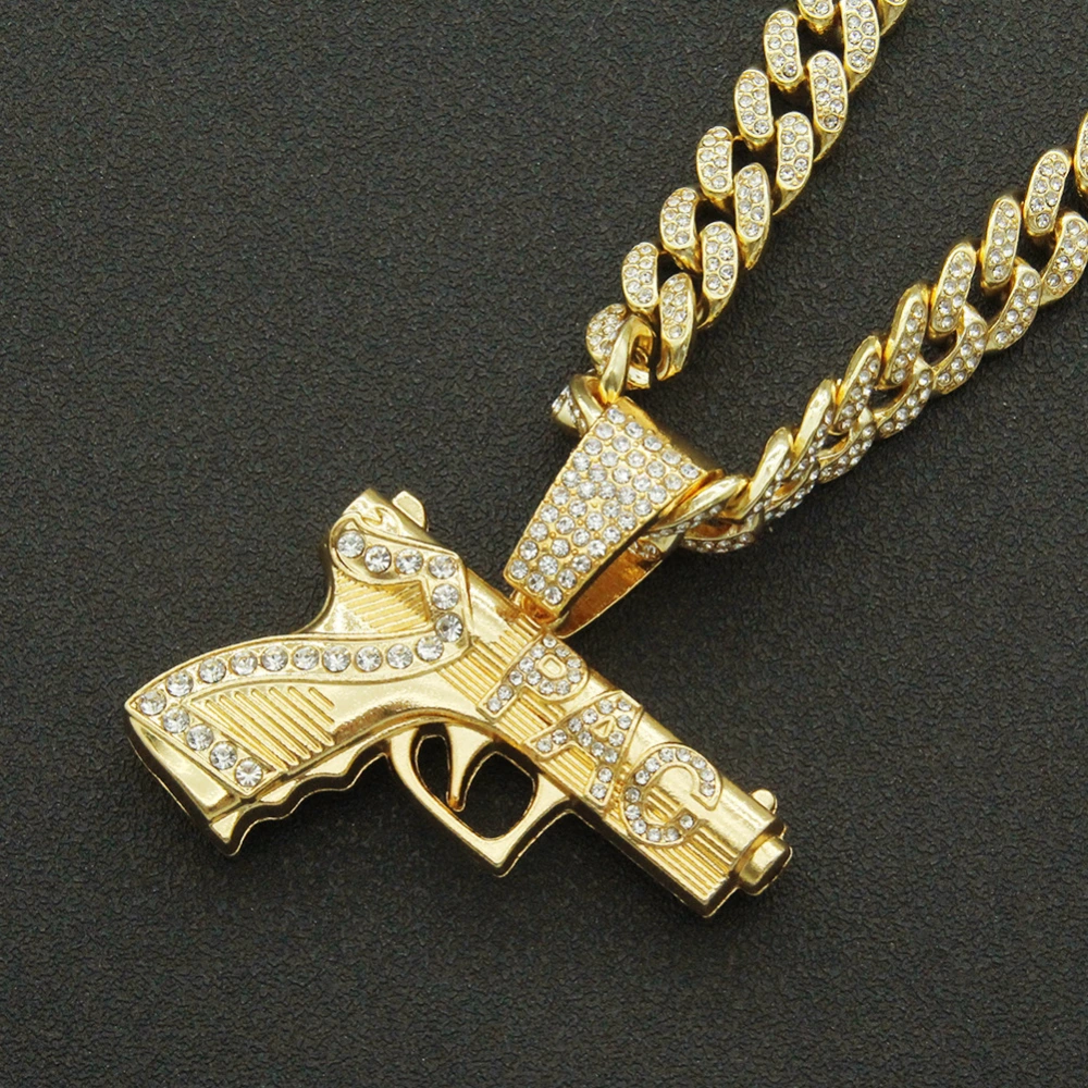 Men's And Women's Fashion Exaggerated Diamond-set Gun Pendant Necklace