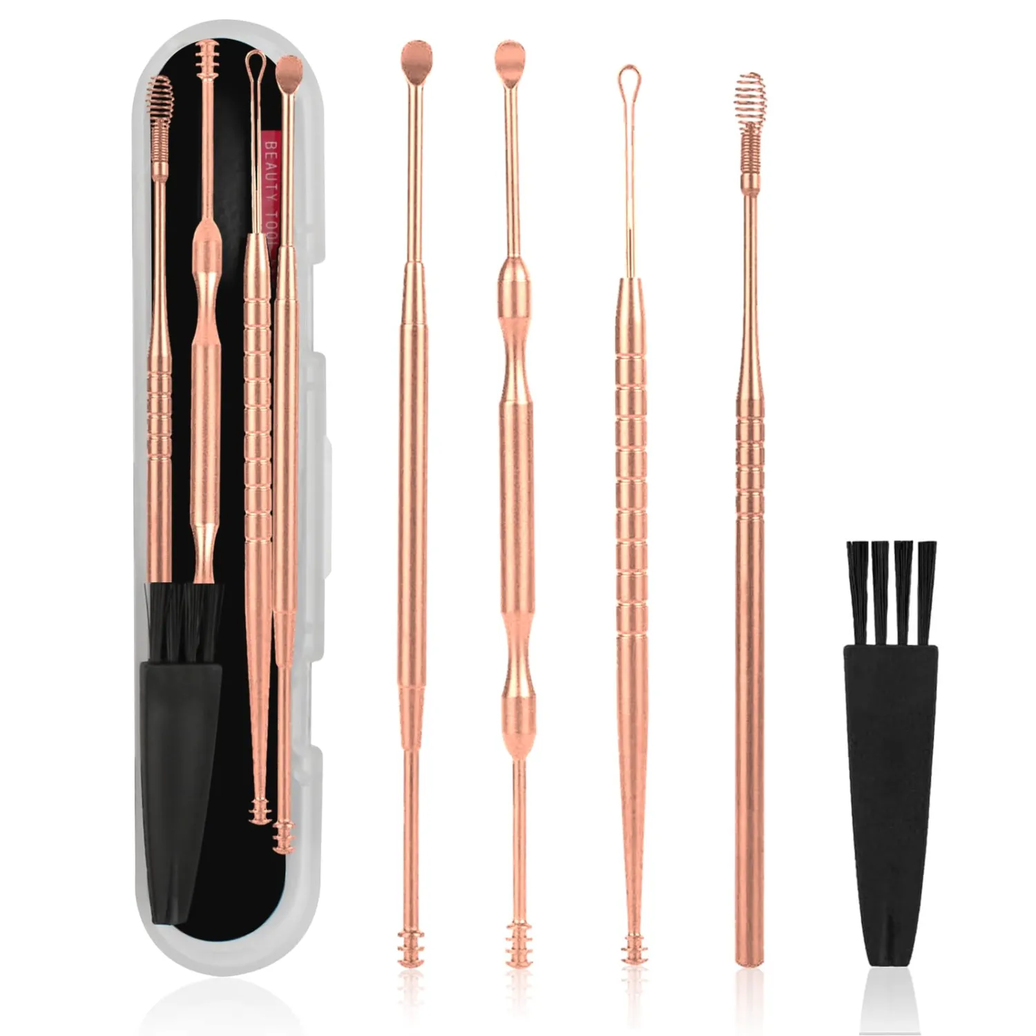 MJIYA Ear Pick Earwax Removal Kit, Ear Cleaning Tool Set, Ear Curette Ear Wax Remover Tool with a Storage Box (Rose Gold)