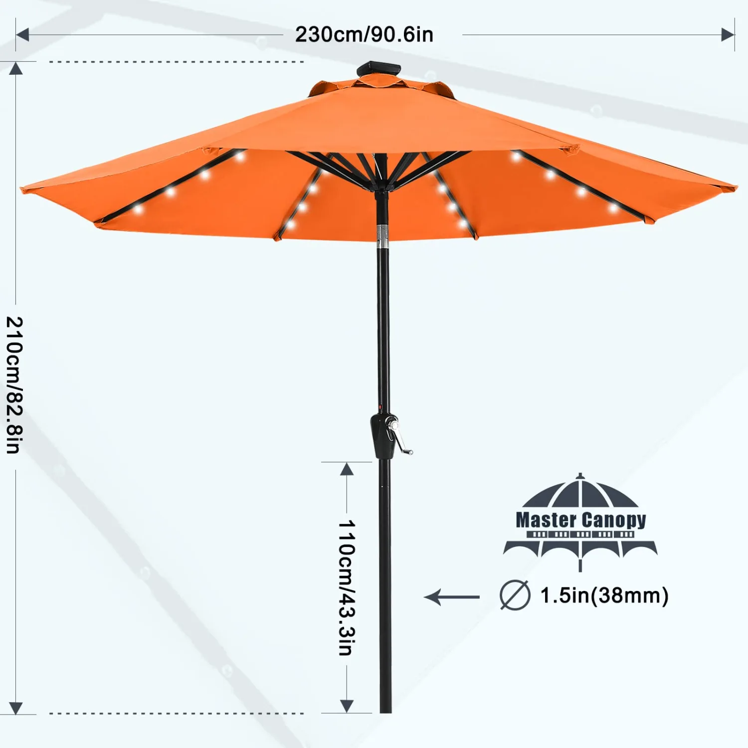 MASTERCANOPY Patio Umbrella with Solar LED Lights (7.5ft,Orange)