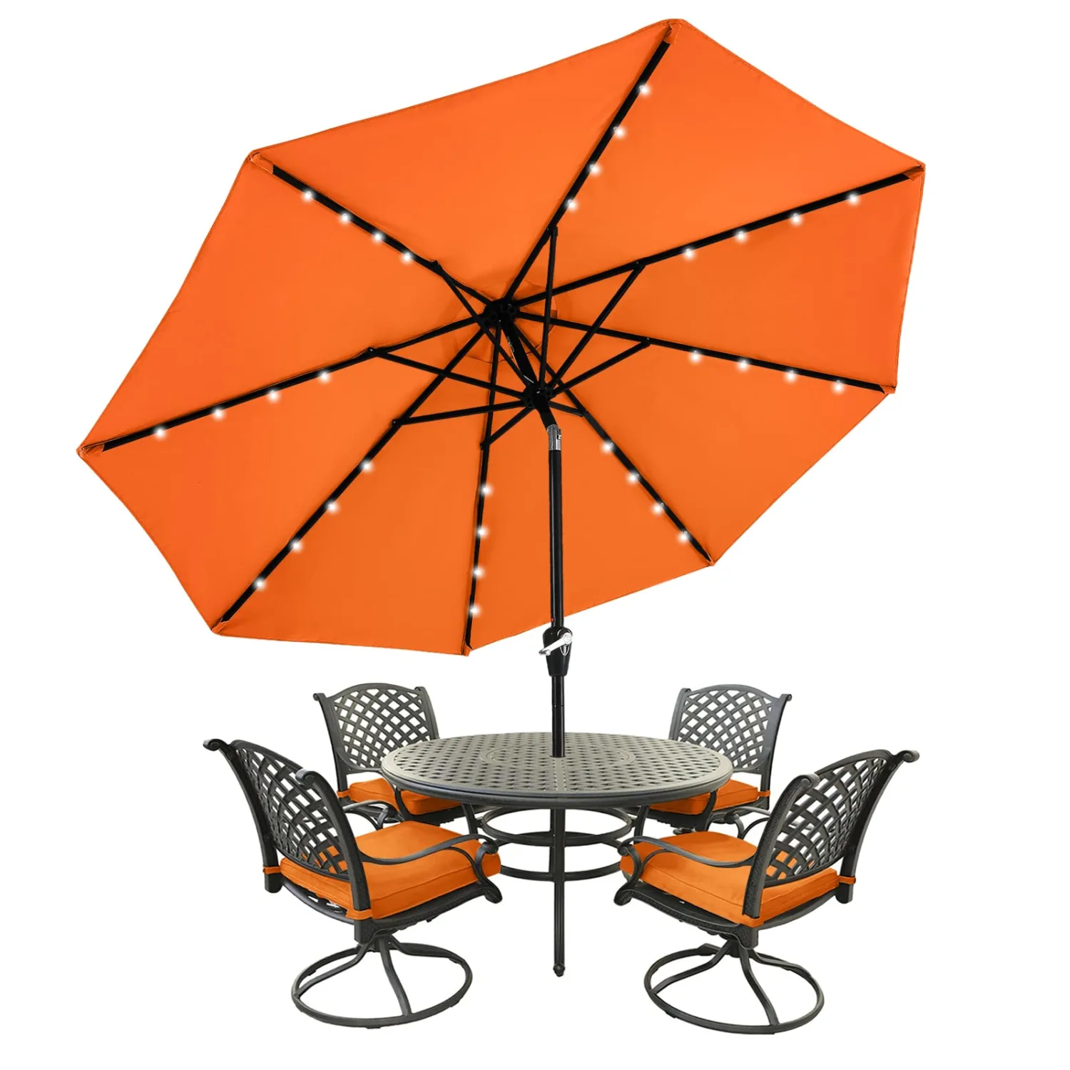 MASTERCANOPY Patio Umbrella with Solar LED Lights (7.5ft,Orange)