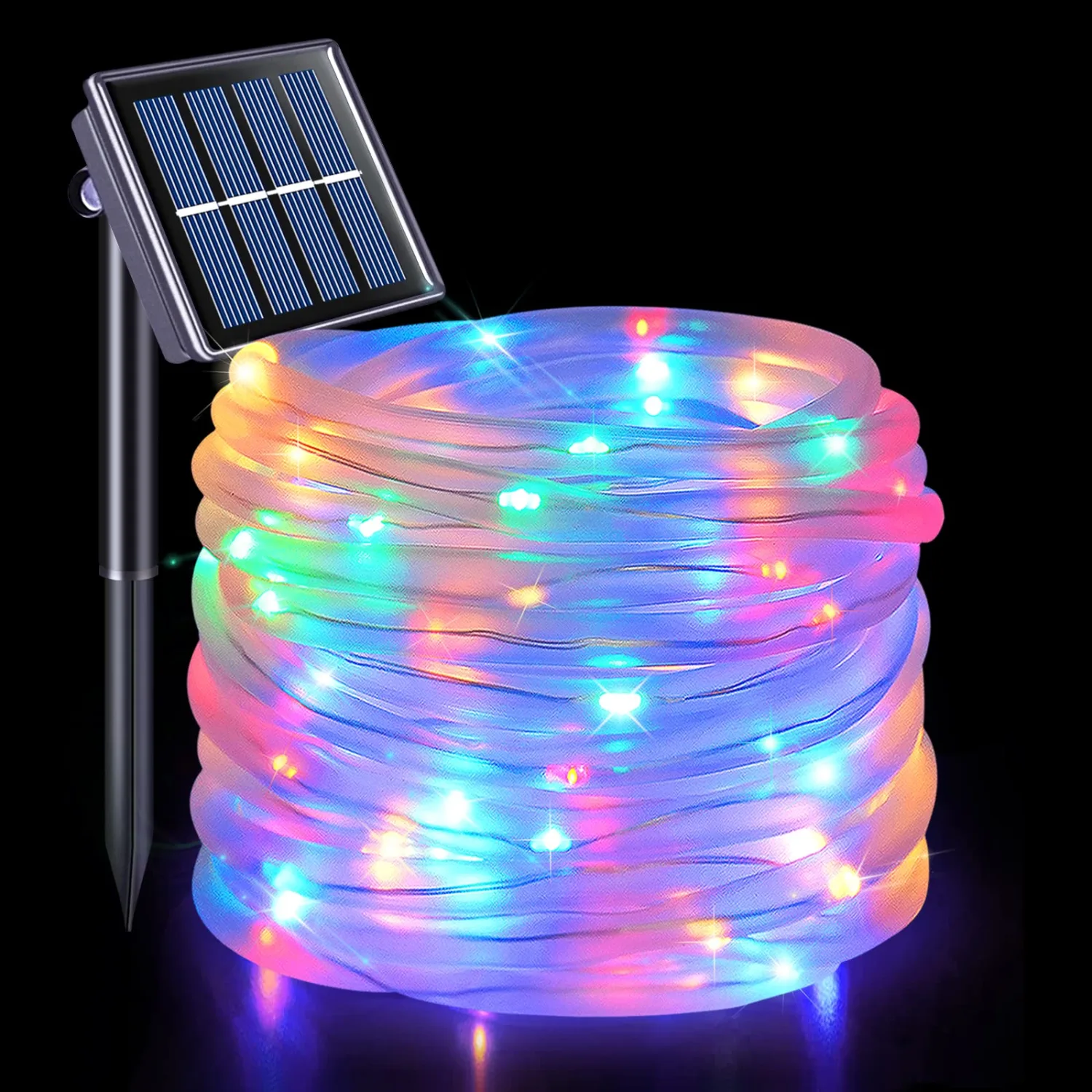 JMEXSUSS 8 Modes Solar Rope Lights Outdoor, 39.4ft 120LED Solar Rope Lights Outdoor Waterproof, PVC Tube Solar Fairy Lights(Multi Color)