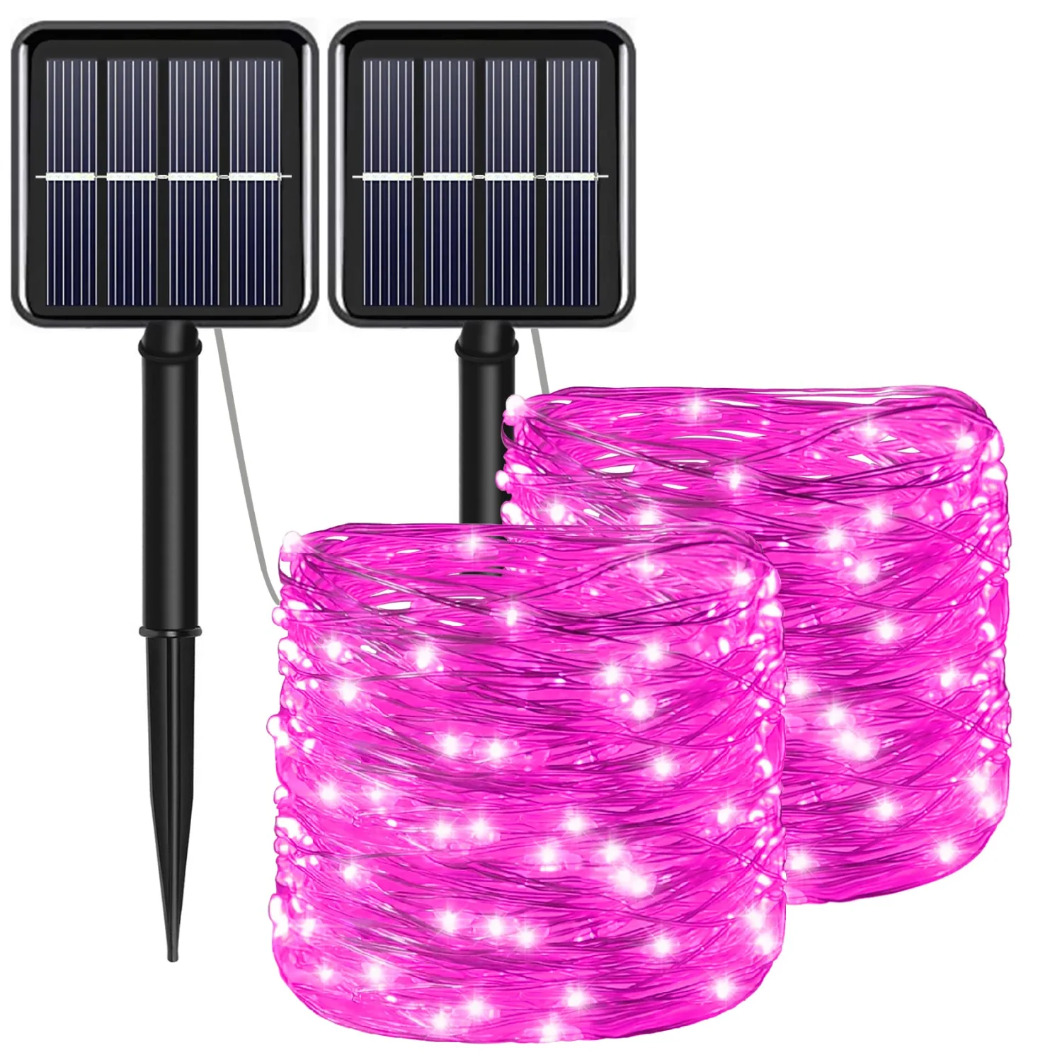 YAOZHOU Solar Christmas String Lights Pink Outdoor Waterproof 100 LED（2 Pack） 8 Modes Copper String Lights Fairy Lights for Valentine's Day Garden, Patio, Fence, Balcony, Outdoors(Pink 2pcs