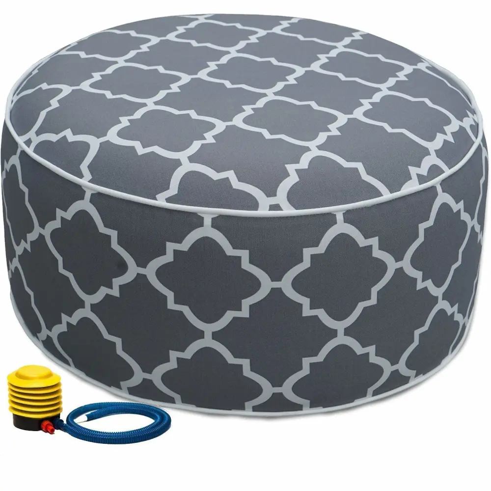 Kozyard Inflatable Ottoman Stool - Portable Round Pouf for Indoor/Outdoor Use - Perfect Small Foot Rest or Seating for Kids and Adults - Ideal for Camping or Home (Gray Pattern)