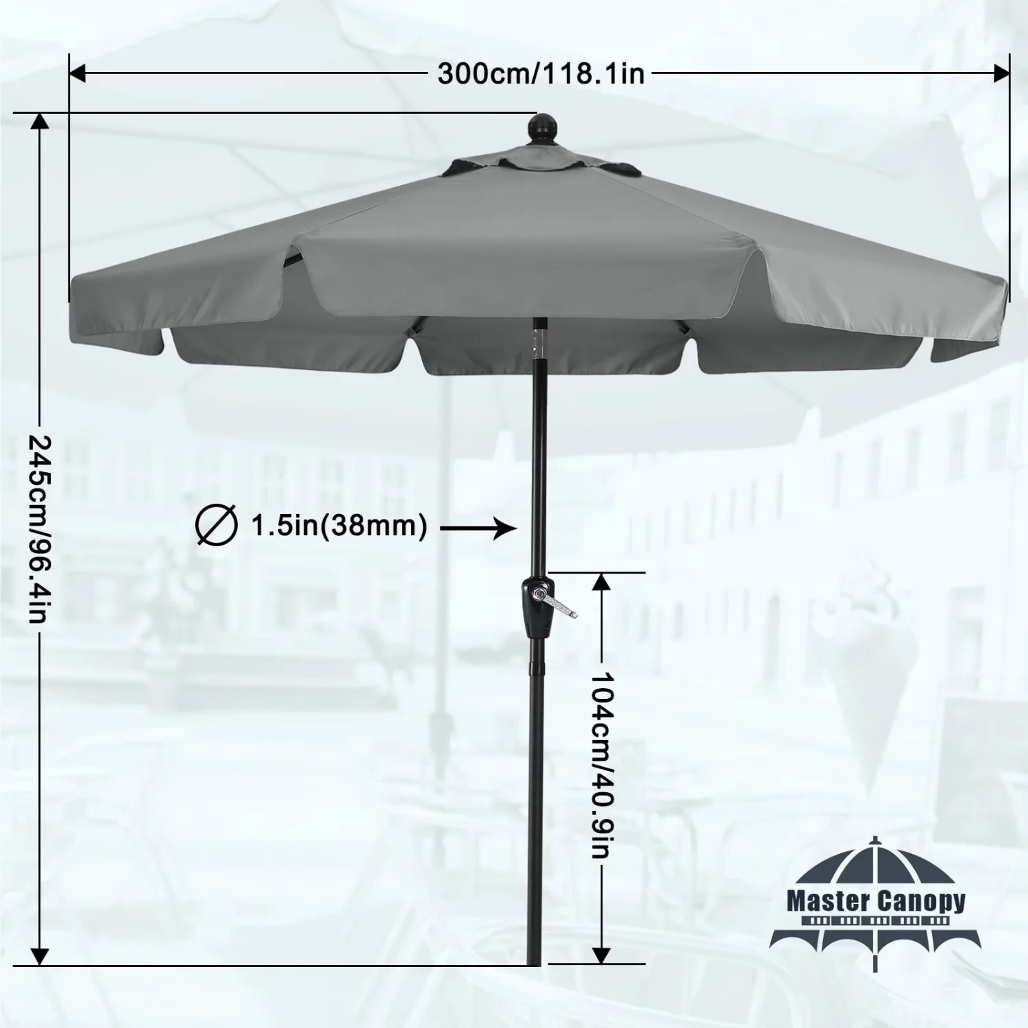 MASTERCANOPY Valance Patio Umbrella for Outdoor Table Market -8 Ribs (10ft, Dark Gray)