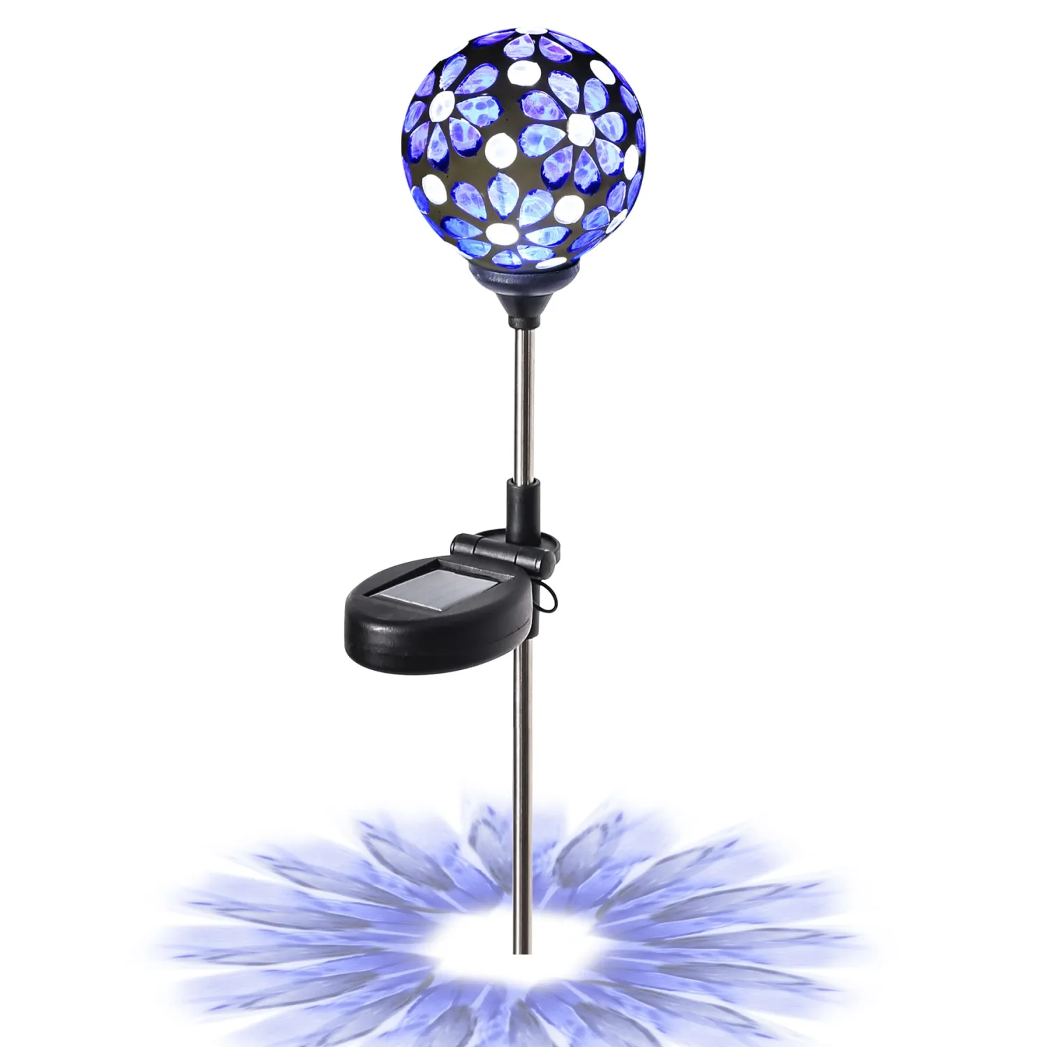 WNP Outdoor Mosaic Solar Light Stake Decor Garden Waterproof, Colorful Glow Solar Powered Flower Petal Ball Light Decorative Outdoor Landscape Solar Color Globe Absorb Lights for Yard,Path(Blue)