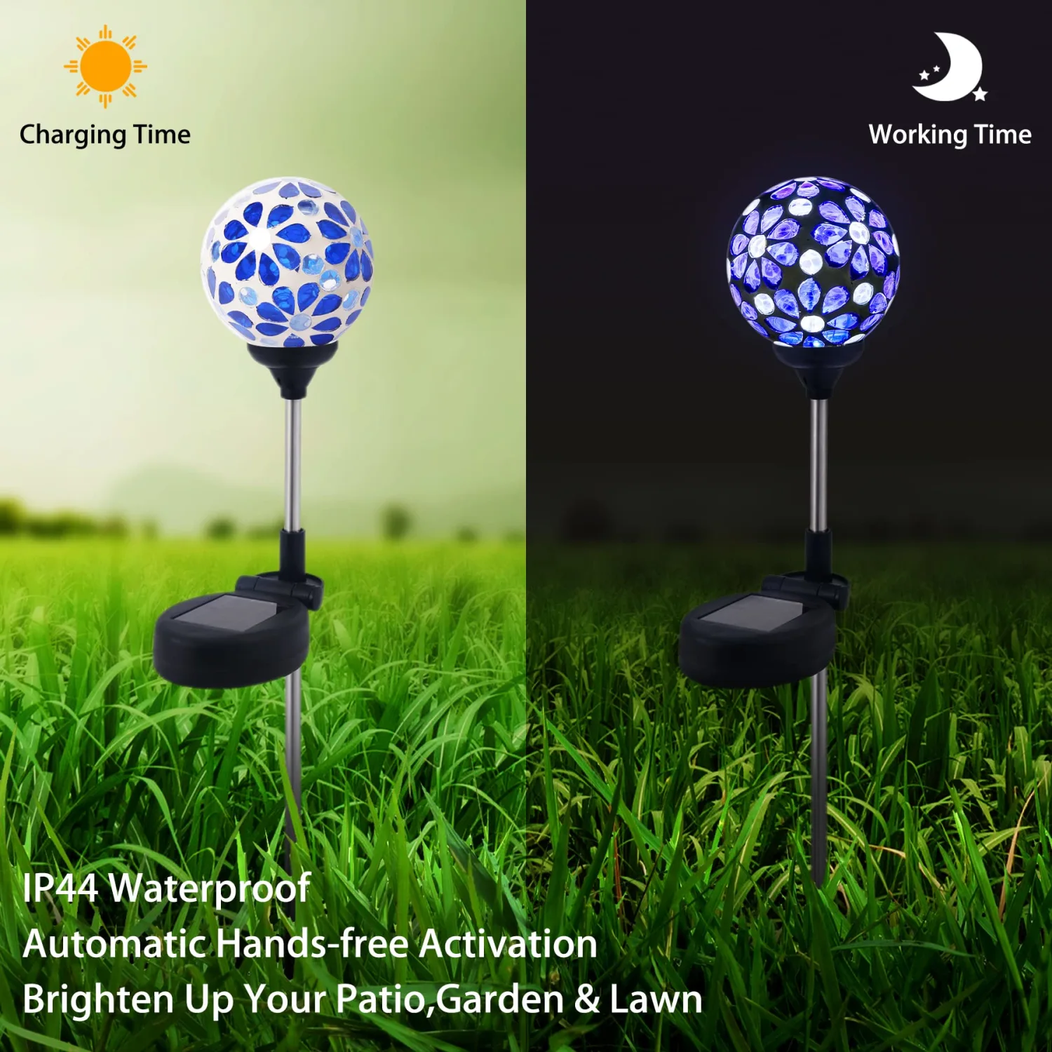 WNP Outdoor Mosaic Solar Light Stake Decor Garden Waterproof, Colorful Glow Solar Powered Flower Petal Ball Light Decorative Outdoor Landscape Solar Color Globe Absorb Lights for Yard,Path(Blue)
