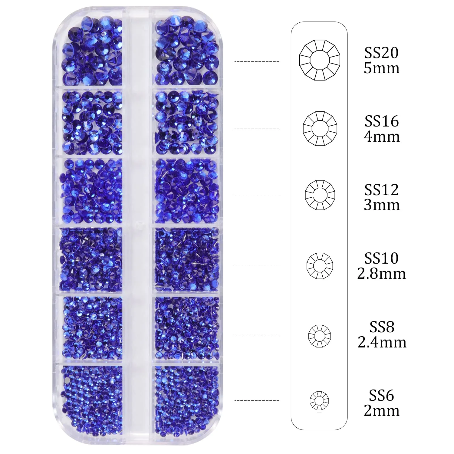 Nail Art 1PC 8ml Wipe-Off Rhinestone Glue Gel Adhesive + 1 Box 2-5mm Flat Back Round Glass Royal Blue Rhinestones + 3PCS Glue Brush + 1PC Tweezer