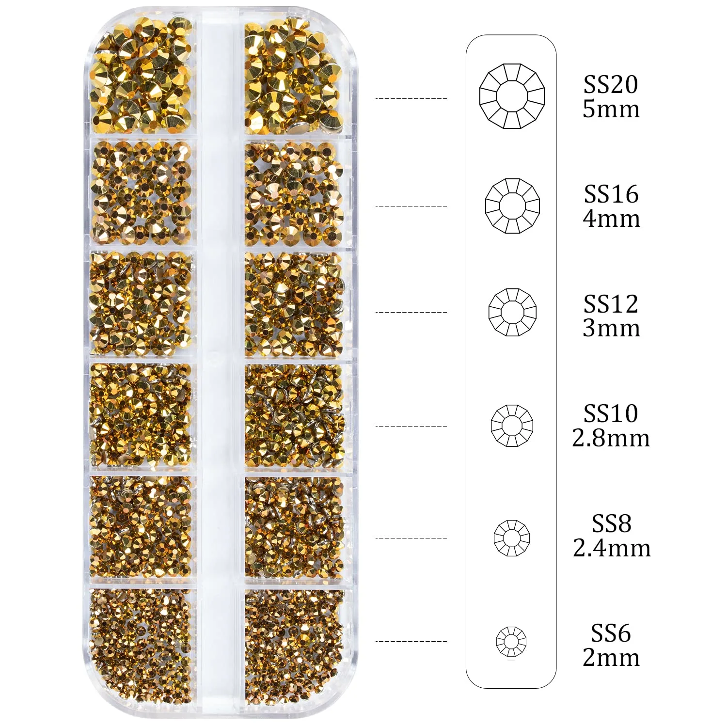 Nail Art 1PC 8ml Wipe-Off Rhinestone Glue Gel Adhesive + 1 Box 2-5mm Flat Back Round Glass Gold Rhinestones + 3PCS Glue Brush + 1PC Tweezer