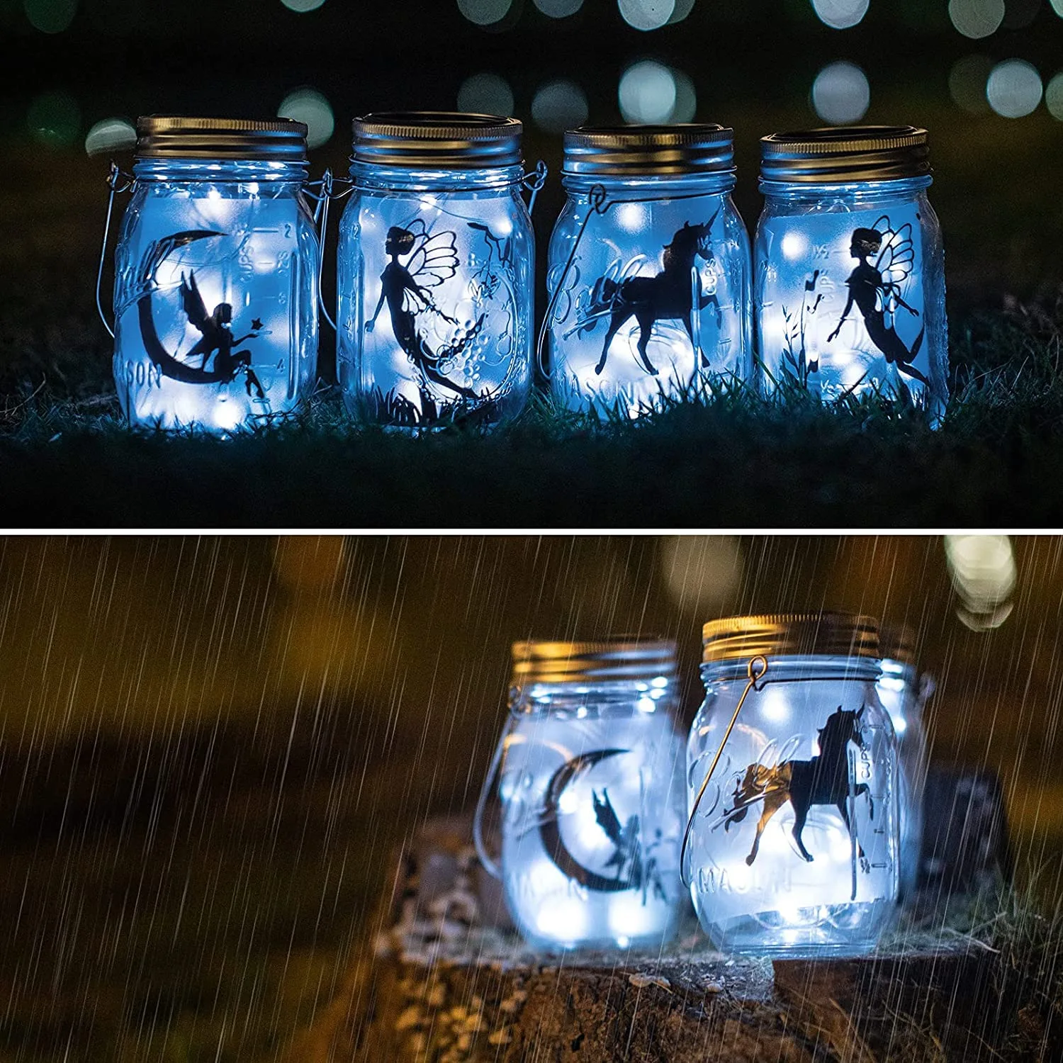 6 Pack Solar Mason Jar Lid Lights for Outside, 30 Led Solar Mason Jar Lids Fairy Lights with 6 Handles Outdoor Waterproof for Mason Jar, Patio Garden Yard Lawn Table Lights Cool White(No Jars)