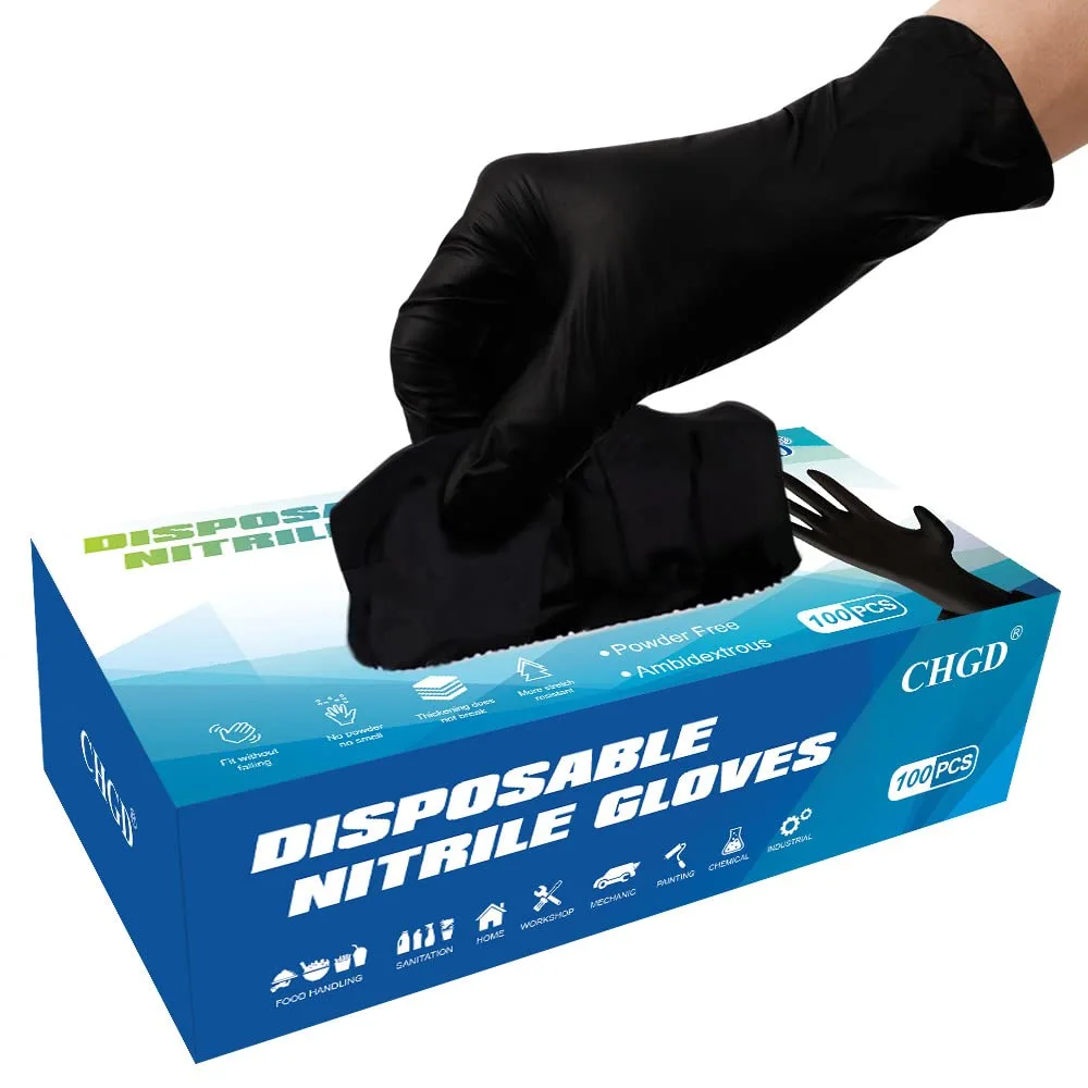 CHGD Disposable Nitrile Gloves, Powder-Free, Latex-Free, Non-Sterile, Industrial, Food Safe, Medium, Large, XLarge