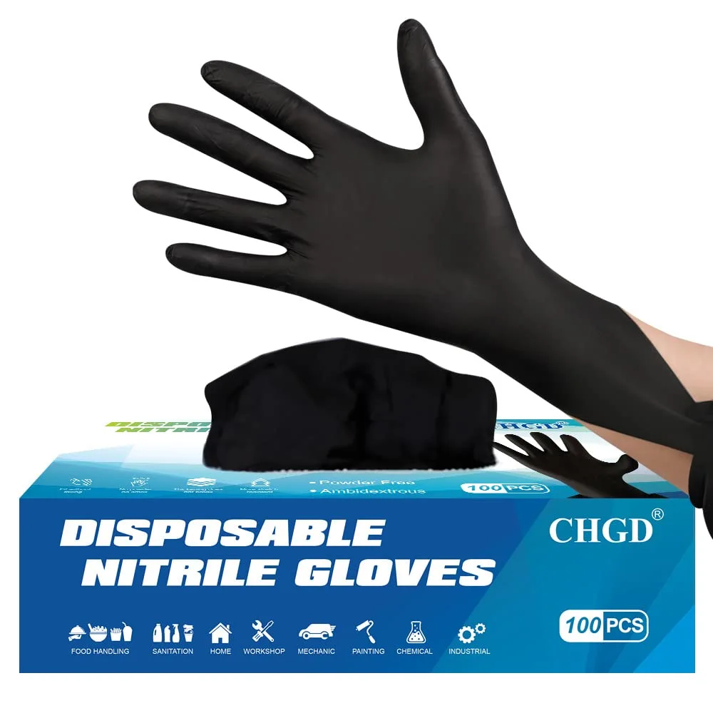 CHGD Disposable Nitrile Gloves, Powder-Free, Latex-Free, Non-Sterile, Industrial, Food Safe, Medium, Large, XLarge