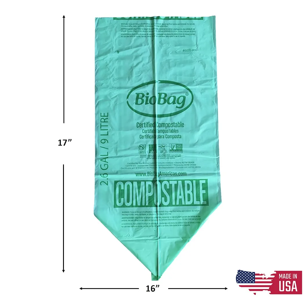 BioBag (USA), The Original Compostable Bag, 2.6 Gallon, 100 Total Count, 100% Certified Compostable Kitchen Food Scrap Bags, Kitchen Compost Bin Compatible