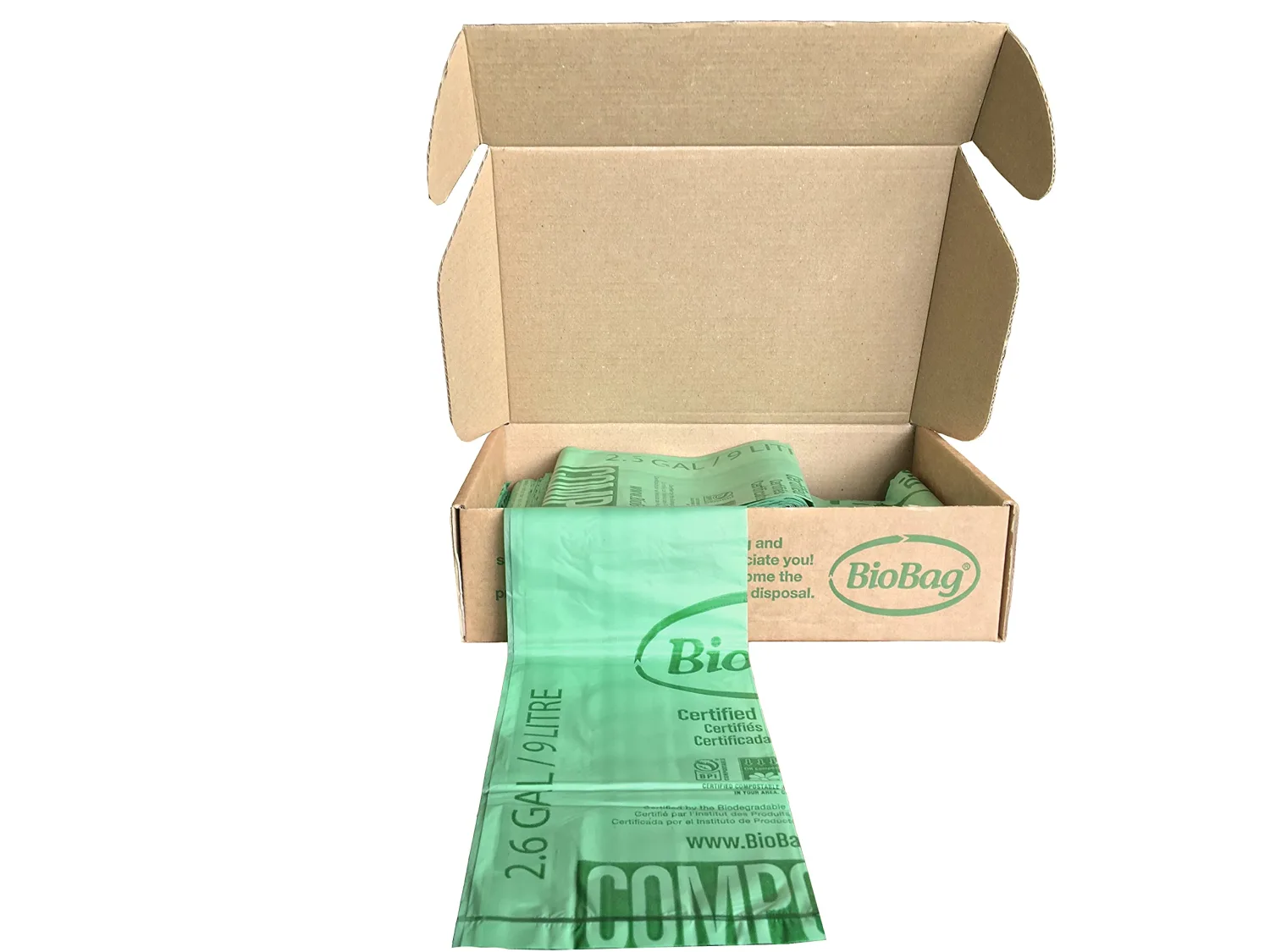 BioBag (USA), The Original Compostable Bag, 2.6 Gallon, 100 Total Count, 100% Certified Compostable Kitchen Food Scrap Bags, Kitchen Compost Bin Compatible