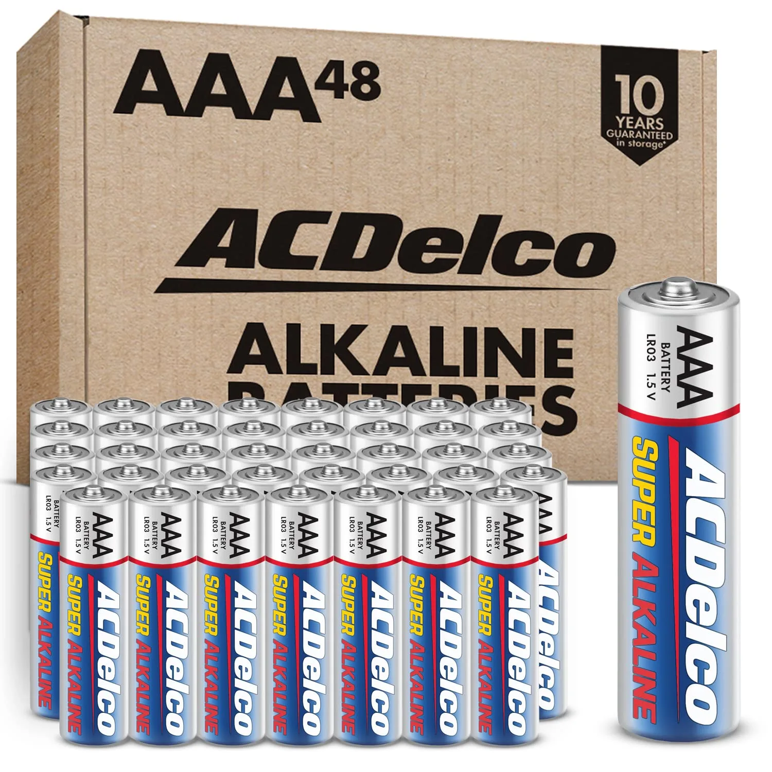 ACDelco 48-Count Triple AAA Batteries, Maximum Power Super Alkaline Battery, 10-Year Shelf Life, Reclosable Packaging
