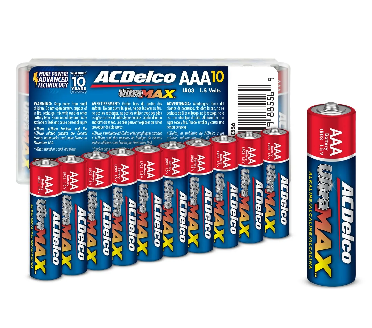 ACDelco UltraMAX 10-Count AAA Batteries, Alkaline Battery with Advanced Technology, 10-Year Shelf Life, Recloseable Packaging