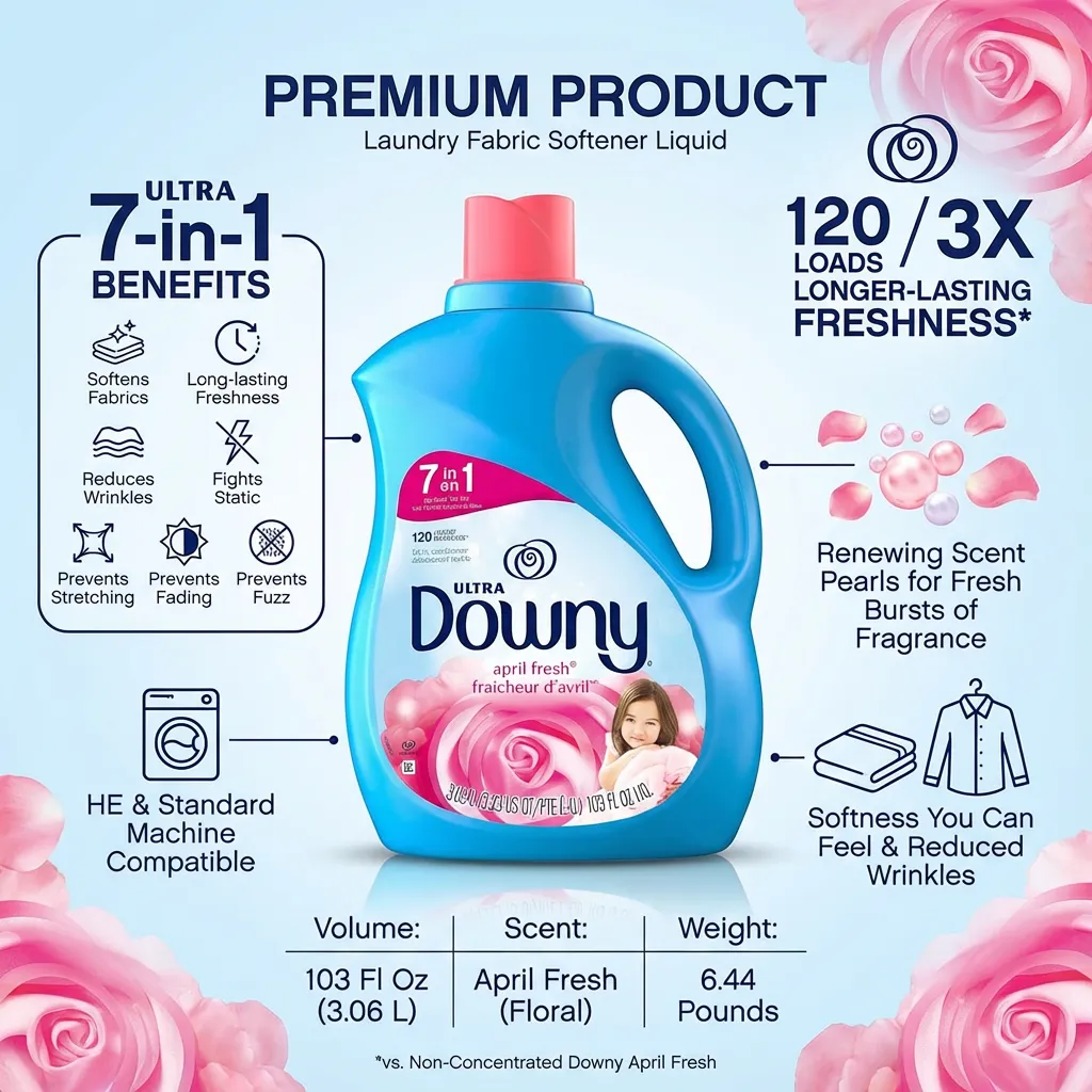 Downy Ultra Laundry Fabric Softener Liquid, April Fresh Scent, 120 Loads