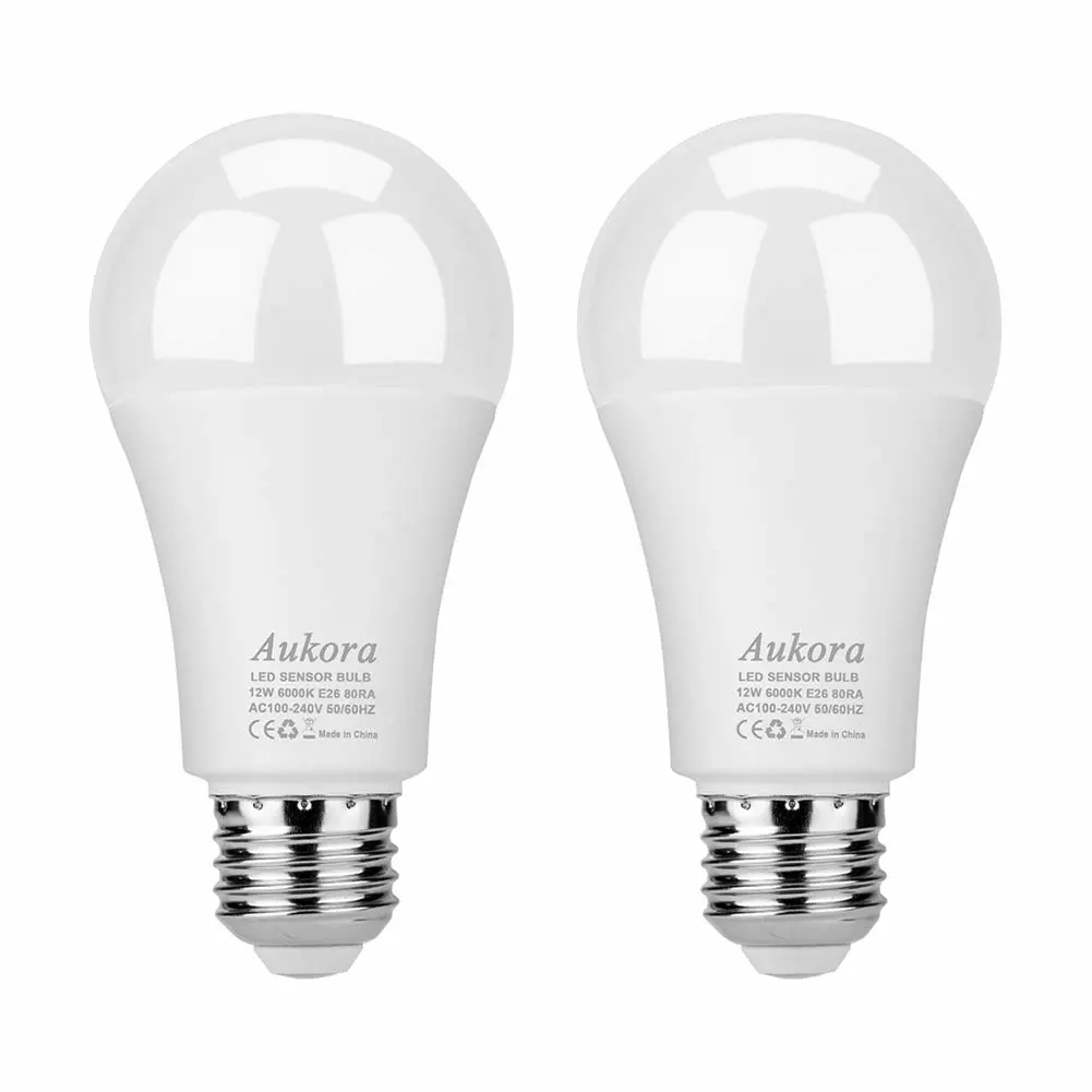Aukora Dusk to Dawn Light Bulb, 12W (100-Watt Equivalent) Smart Sensor Light Bulbs Super Bright E26 Automatic On/Off Security Lights Outdoor/Indoor for Porch Garage Garden Patio(Cool White 2 Pack)