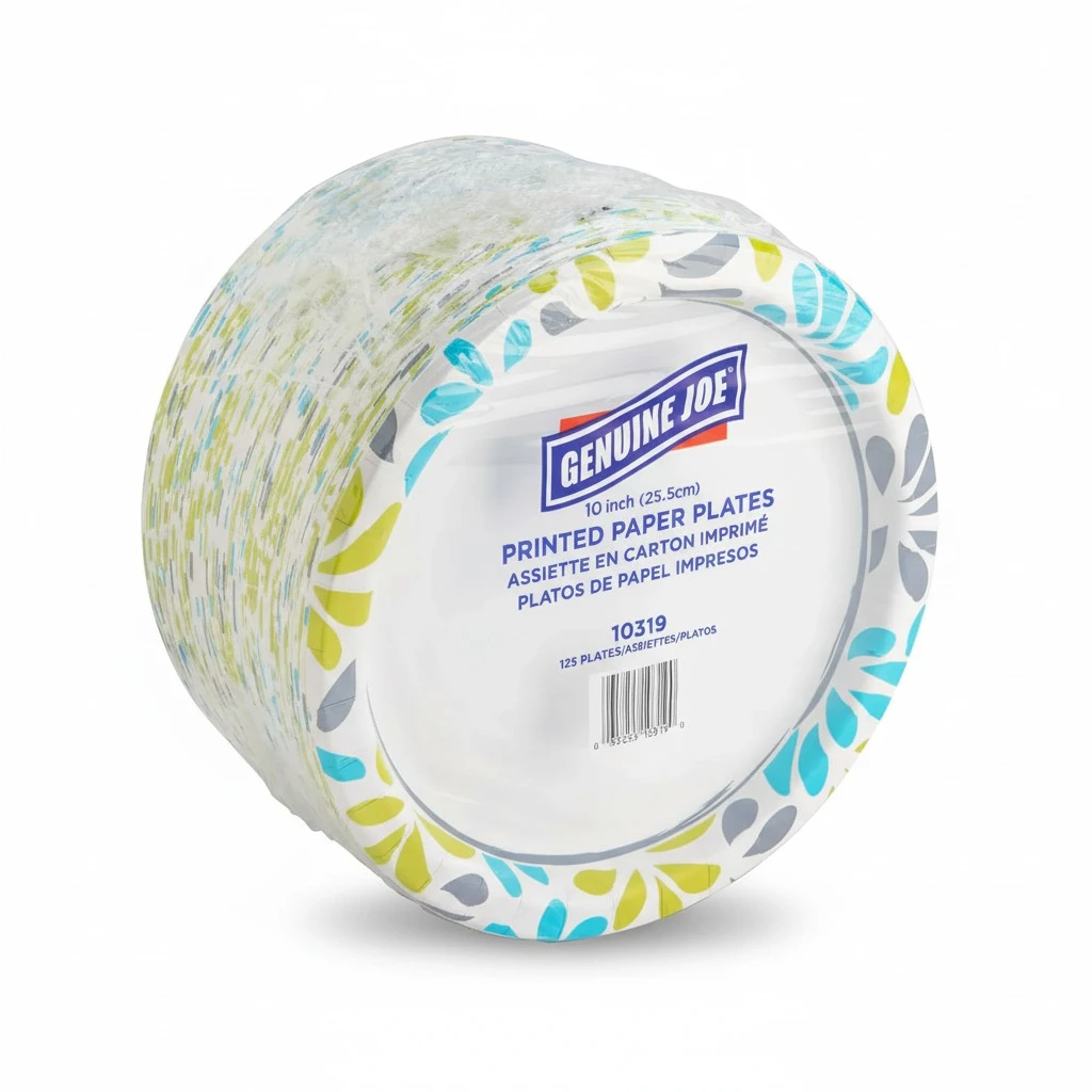 Genuine Joe Printed Paper Plates, 10" (Pack of 125)