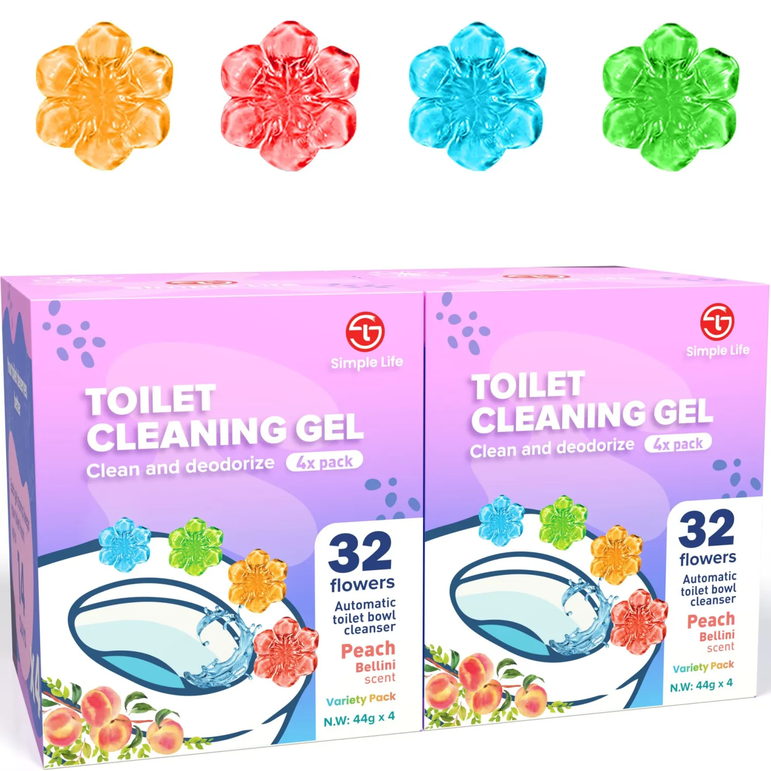 Simple Life Toilet Bowl Cleaner Gel | Fresh Flower Toilet Gel Stamp | Stops Limescale and Stains with Air Freshening Scent | Deodorizing Clean | 64 Stamps, Variety Pack