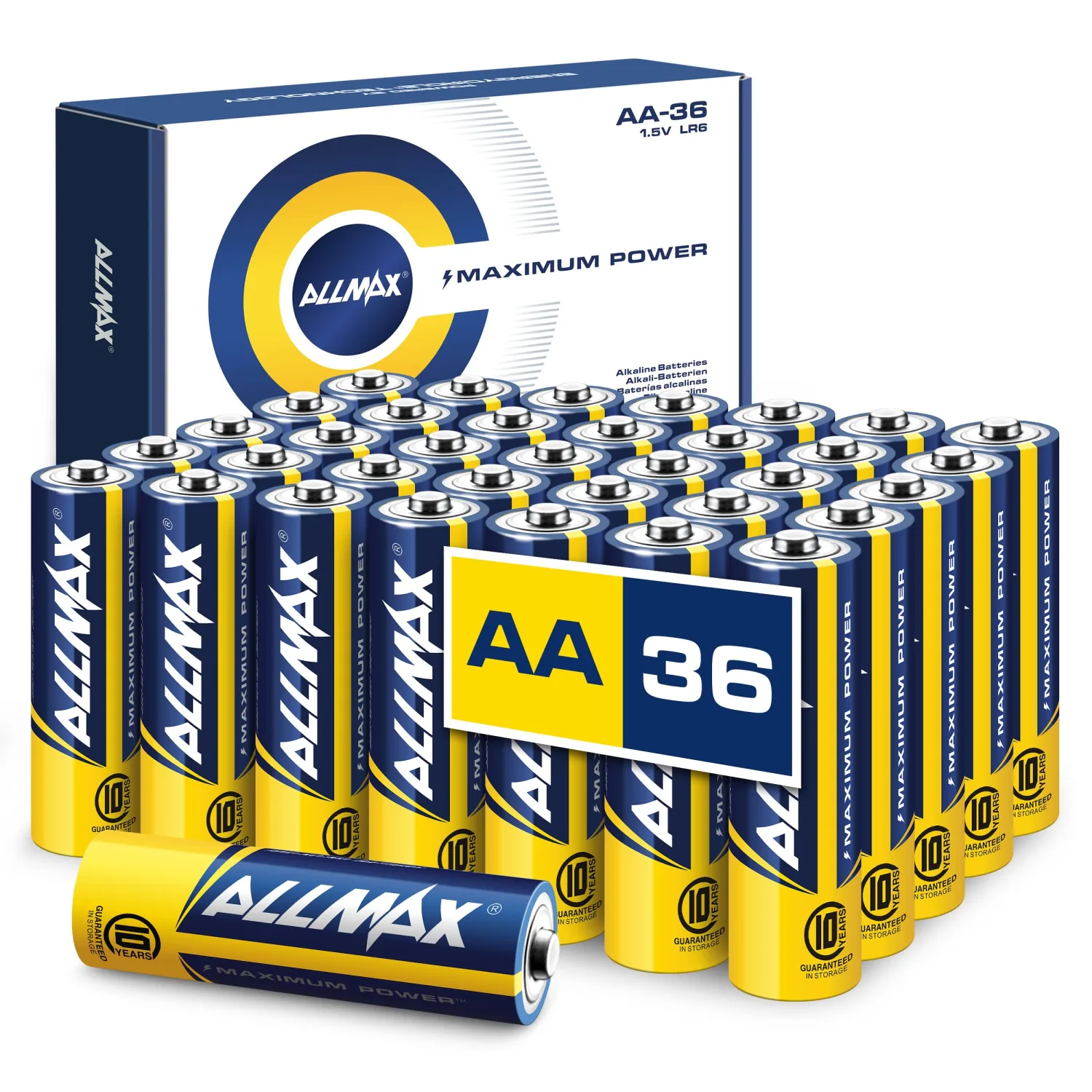 Allmax AA Maximum Power Alkaline Double A Batteries (36 Count) – Ultra Long-Lasting, 10-Year Shelf Life, Leakproof Design, Maximum Performance – 1.5V
