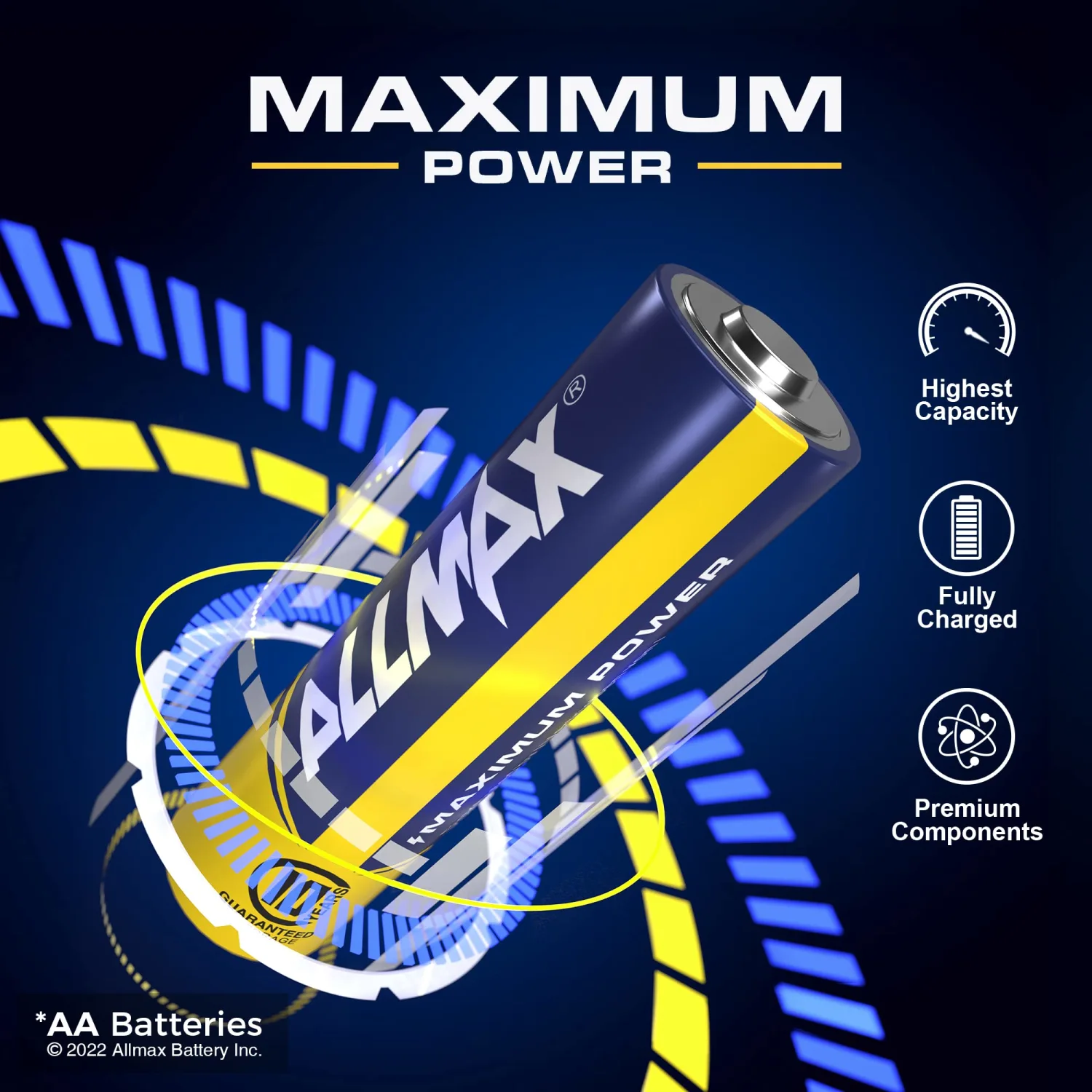 Allmax AA Maximum Power Alkaline Double A Batteries (16 Count) – Ultra Long-Lasting, 10-Year Shelf Life, Leakproof Design, Maximum Performance – 1.5V
