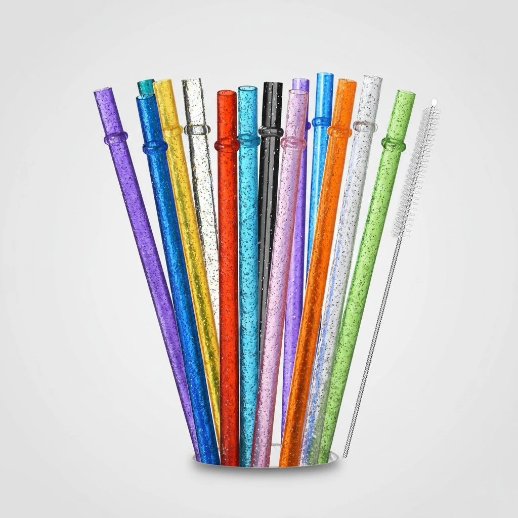 ALINK 12-Pack Reusable Clear Plastic Glitter Straws, 13 inch Extra Long Tumbler Straws for Stanley Cups, 1 Gallon, 64 oz 40 oz 32 oz Water Bottles, Plus Cleaning Brush