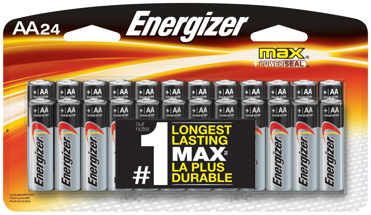 Energizer AA Batteries, Double A Battery Max Alkaline (24 Count) E91BP-24