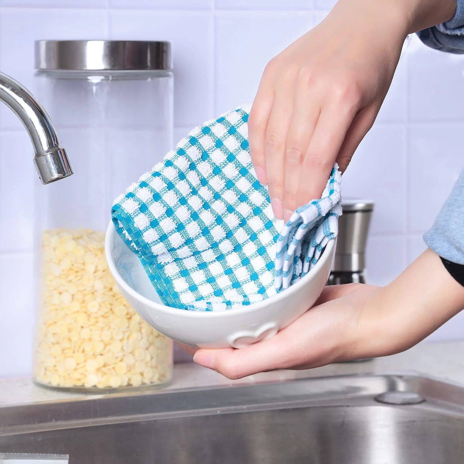 Oeleky 100% Cotton Kitchen Dish Cloths for Washing Dishes, 12x12 Inches Dish Rags, Absorbent Kitchen Cloths Pack of 8, Quick Drying Cleaning Cloths