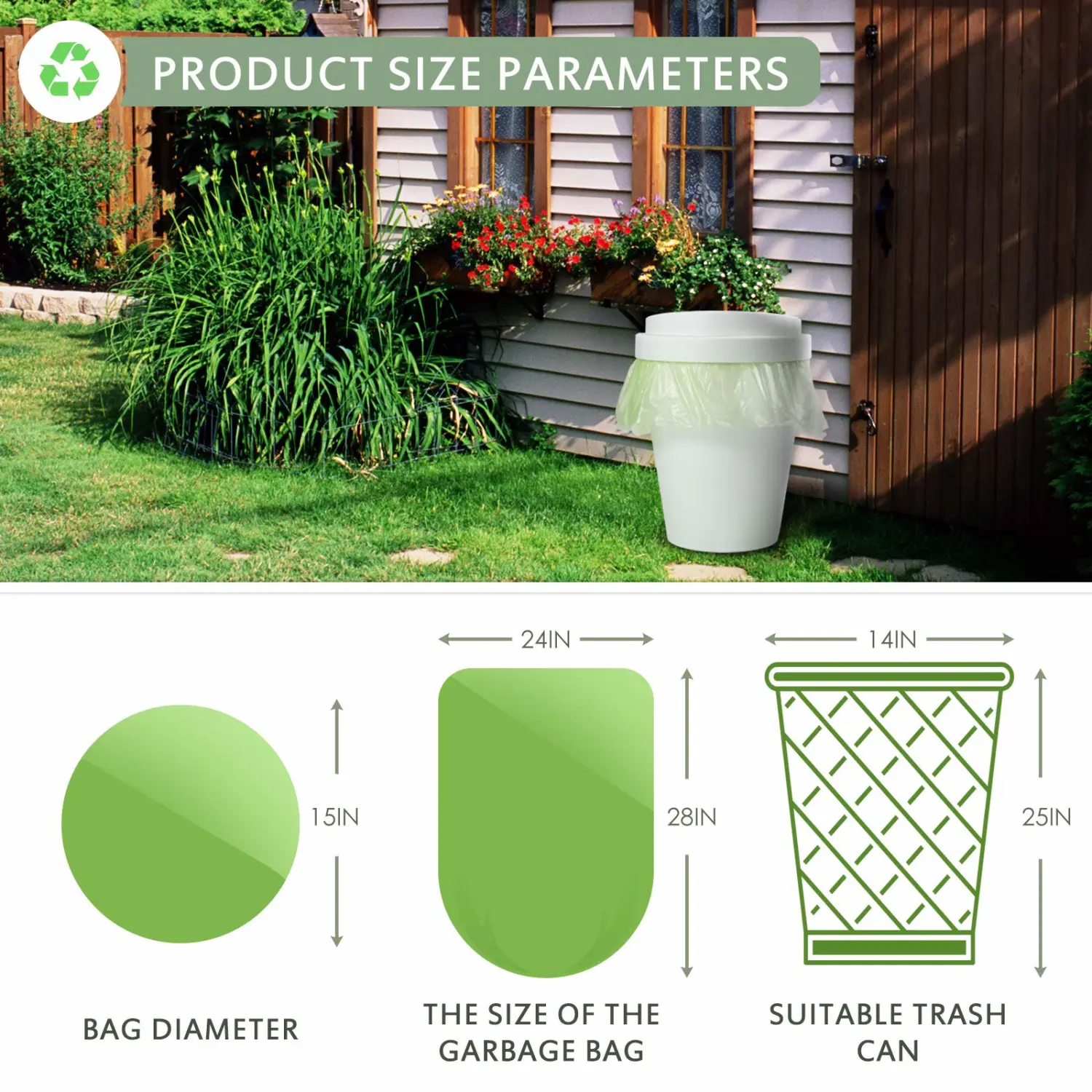 Biodegradable Medium Trash Bags 8 Gallon, 0.67 Mil Extra Strong Garbage Bags for 30 Liter Trash Can for Home Office Car Kitchen, Green, 90 Counts