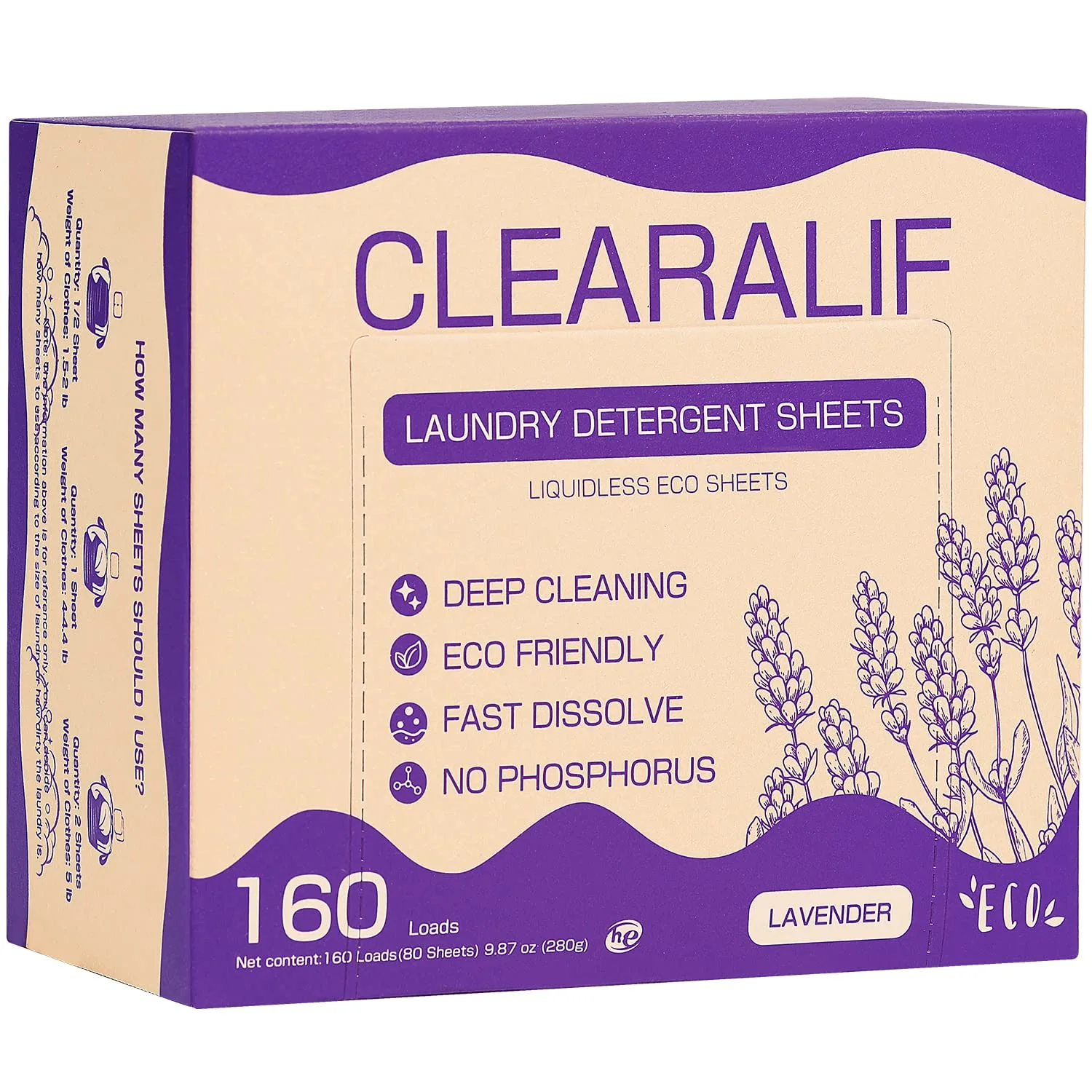 CLEARALIF Laundry Detergent Sheets 80 Sheets (Up to 160 Loads), Lavender - Great For Apartments, Dorms,Laundry Sheets Eco Friendly