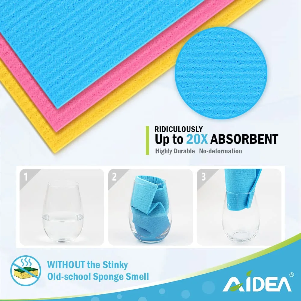 AIDEA Dish Cloth Swedish - Pack of 50, Cellulose Sponge Cloths, Absorbent Friendly Reusable Dish Rags, Dishcloths for Kitchen, and Dish Rag - 7" x 9"