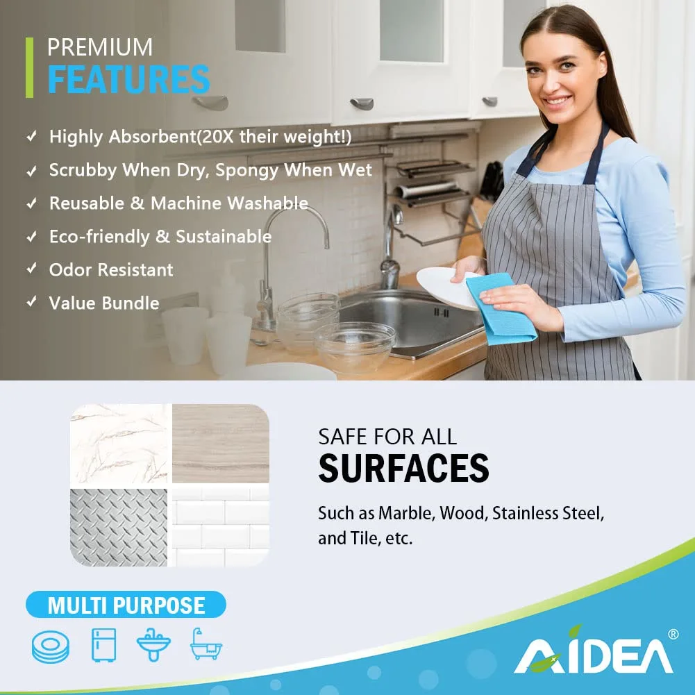 AIDEA Dish Cloth Swedish - Pack of 50, Cellulose Sponge Cloths, Absorbent Friendly Reusable Dish Rags, Dishcloths for Kitchen, and Dish Rag - 7" x 9"