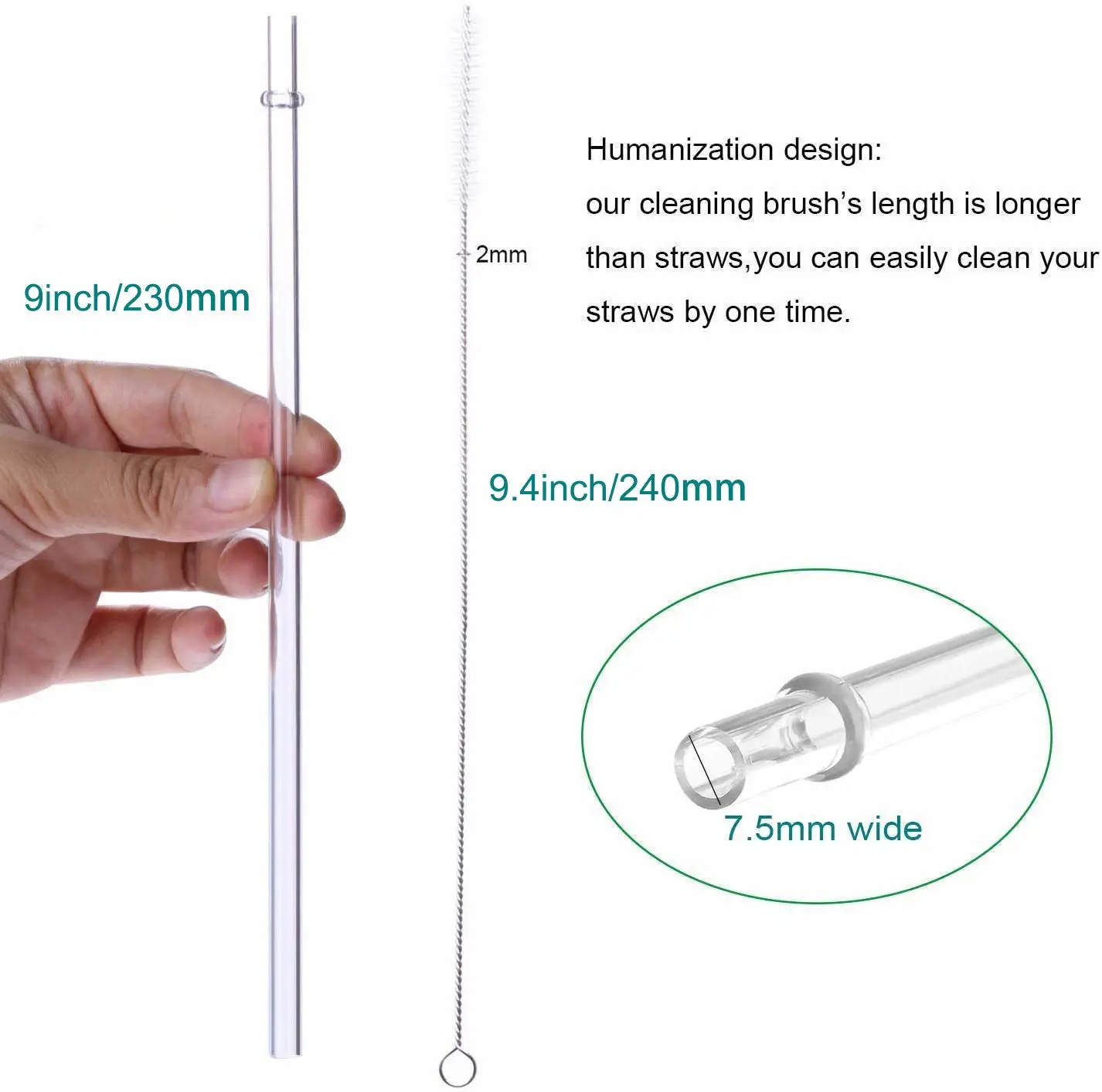 Dakoufish 9" Long Reusable Tritan Replacement Drinking Straws for 12 oz 16 oz Mason Jar,Tumblers, Set of 12 with Cleaning Brush (9inch,7color)