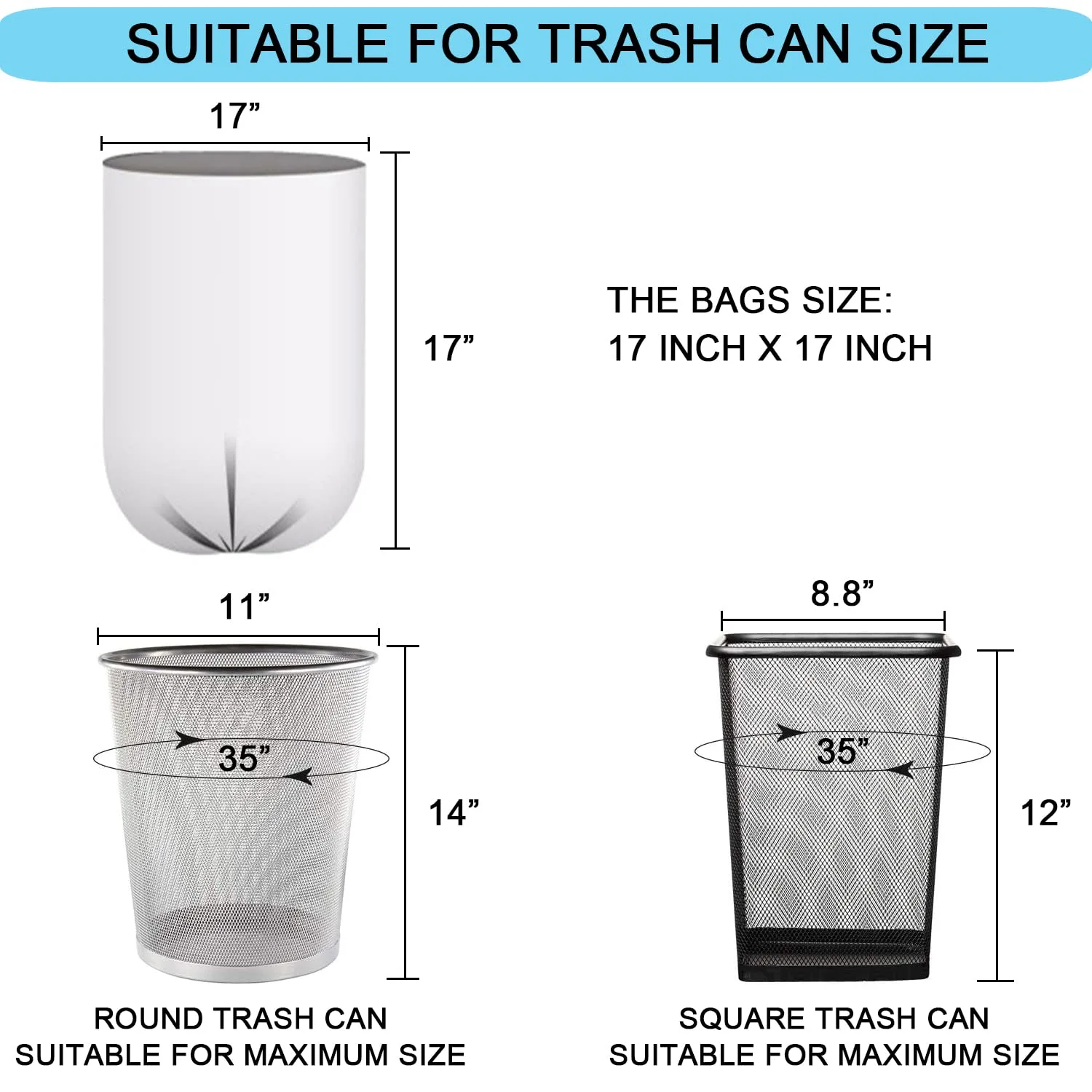 1.2 Gallon Small Trash Bags, 4.5 Liter Trash Can Liners Garbage Bags Wastebaskets Liners for Bathroom, 150 Counts Clear Bags