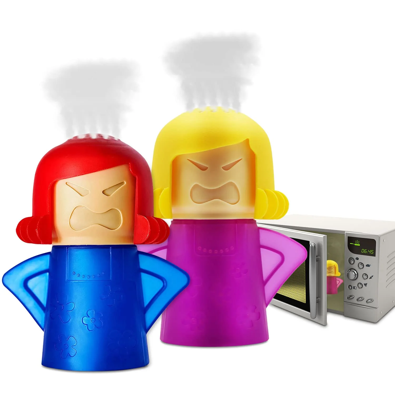 Abnaok Microwave Cleaner, 2 PCS Angry Mama Microwave Cleaner Microwave Oven Steam Cleaner Easily Clean in Minutes Cleans Add Vinegar and Water for Home or Office with English Manual (Blue+Purple)