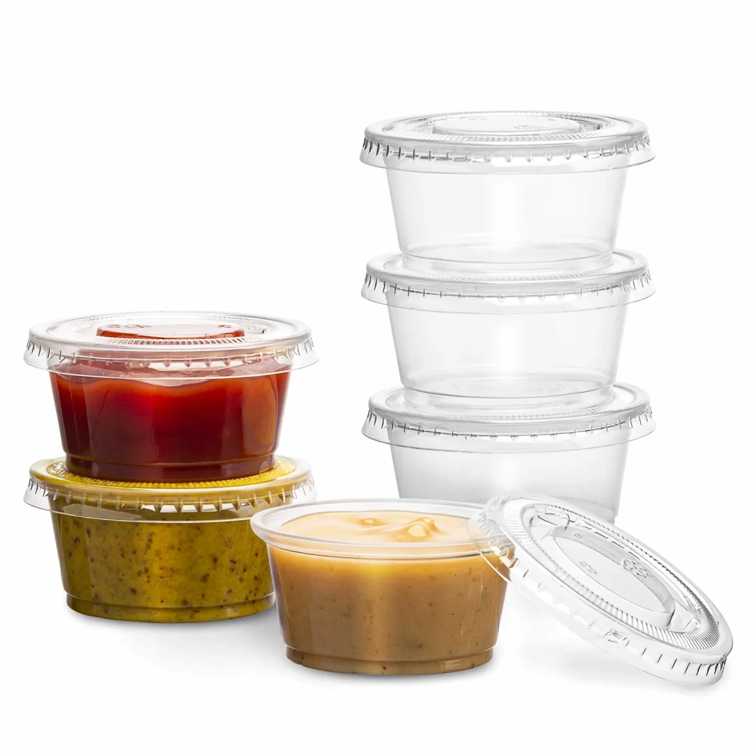 Plastimade Clear Disposable Plastic Portion Cups With Lids (100 Sets - 2 Oz) - Disposable Condiment Cups, Sauce/Dip/Dressing Cups, Souffle Cups & Jello Shot Cups With Lids | Great Sampling Container