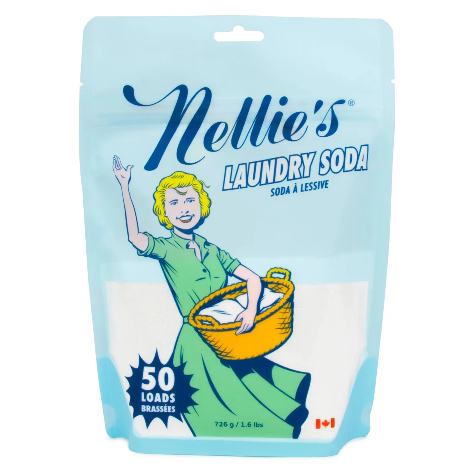 Nellie's Laundry Soda - Concentrated Laundry Detergent Powder - 50 Load Pouch - Gentle on Skin and Environment - Fragrance-Free