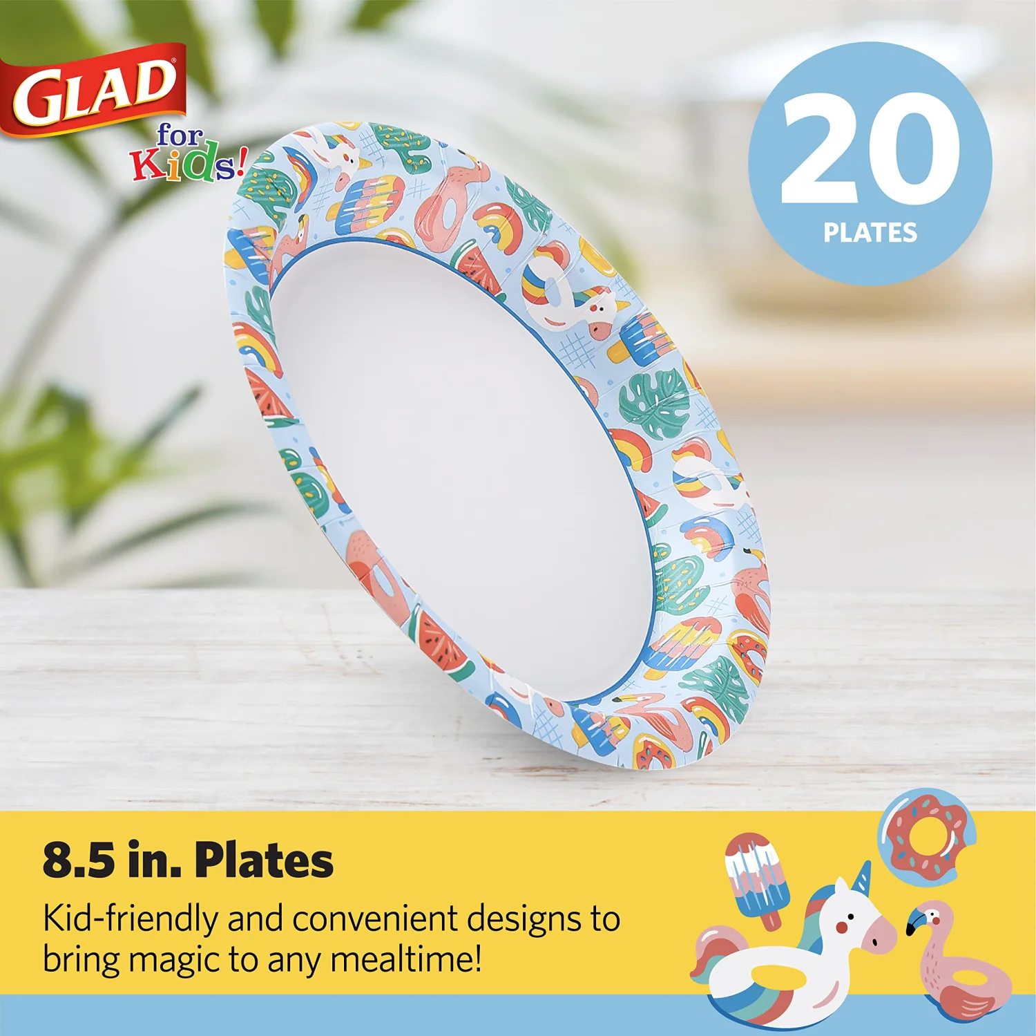 Glad for Kids Pool Party 8.5” Paper Snack Plates | Pool Party Kids Paper Plates | Small Pool Party Paper Plates for Everyday Use, 8.5 In. Paper Plates 20 Ct